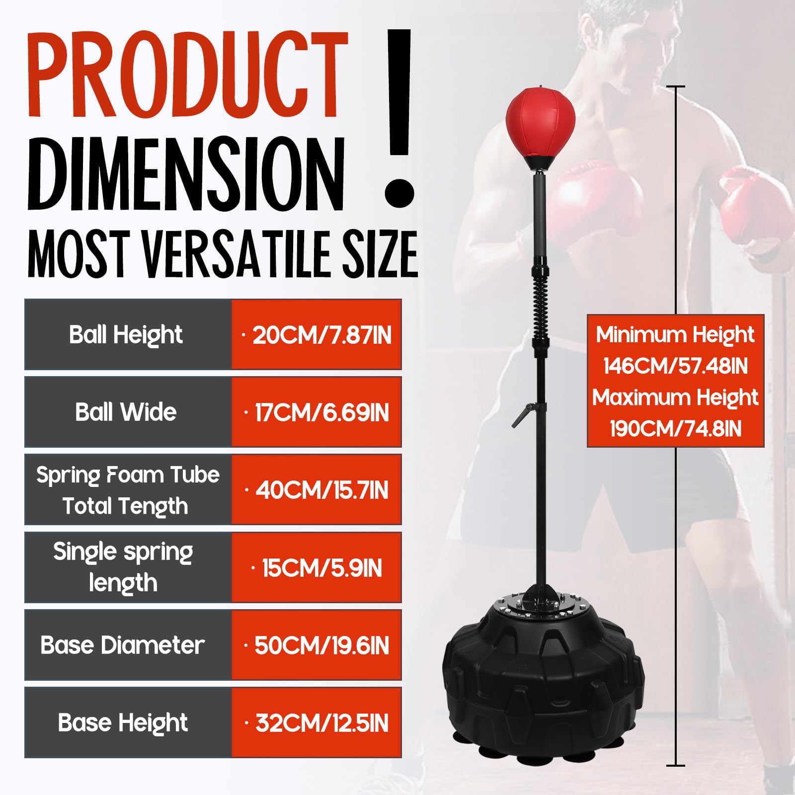 Speed Bar with Stable Base - MMA High Energy Spring Reflex Bag | Free Standing Adjustable Height Boxing Bag with Durable Stress Relief Ball for Fitness Training & Home Gym (Red) - Perfect for Boxing Practice, MMA Training, Stress Relief & Home Workouts