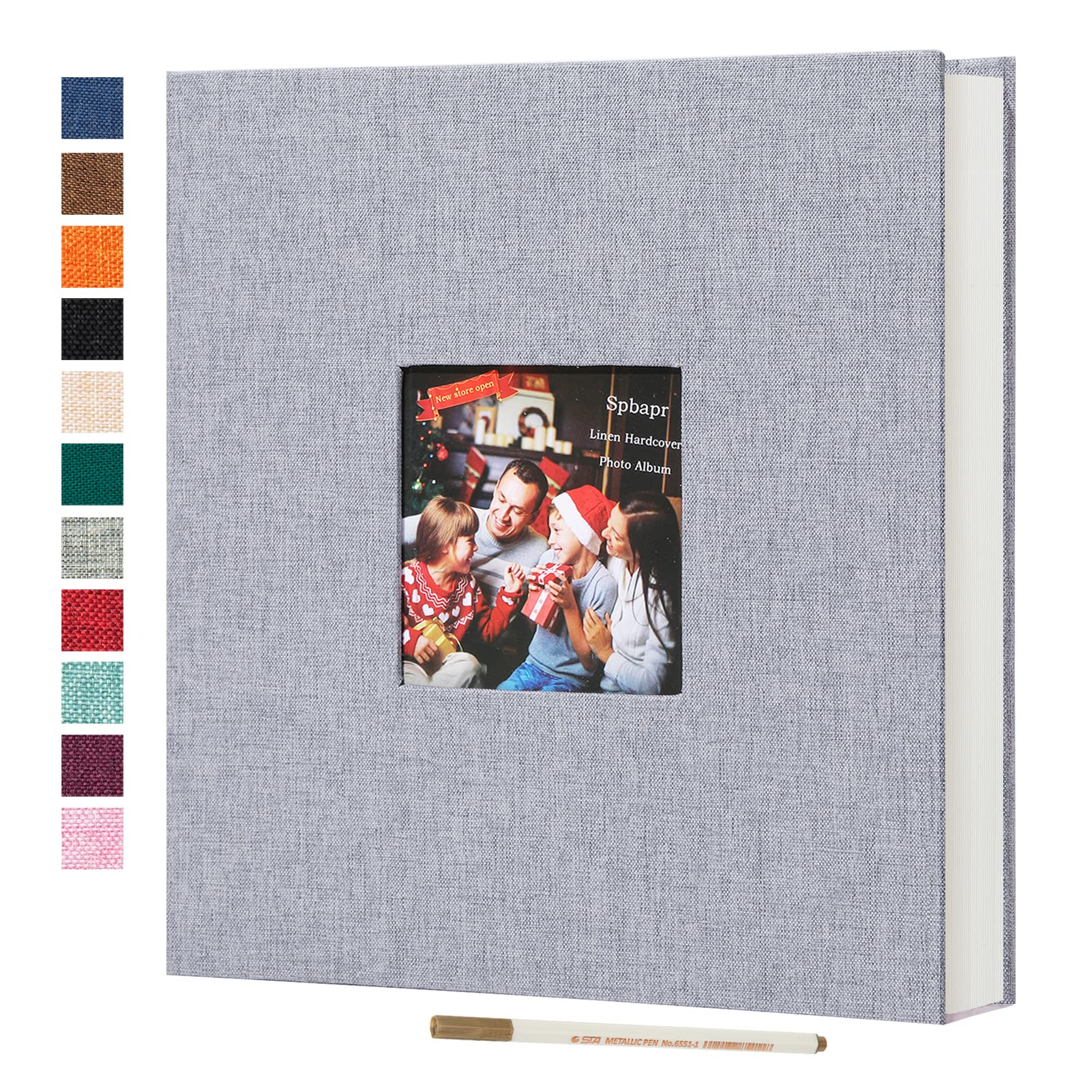 Premium DIY Magnetic Scrapbook Album with Linen Cover & Metal Pen Holder - Holds 4x6, 5x7, 6x8, 8x10, 10x12 Photos - 13.2