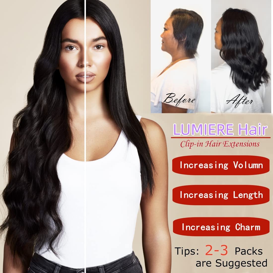 LUMIERE 18 Inch Body Wave Clip In Hair Extensions - 8Pcs Glueless Human Hair Extensions for Black Women, 120g Grade 10A Brazilian Remy Hair, Double Wefts Thick & Soft - Perfect for Daily Wear, Parties & Special Occasions