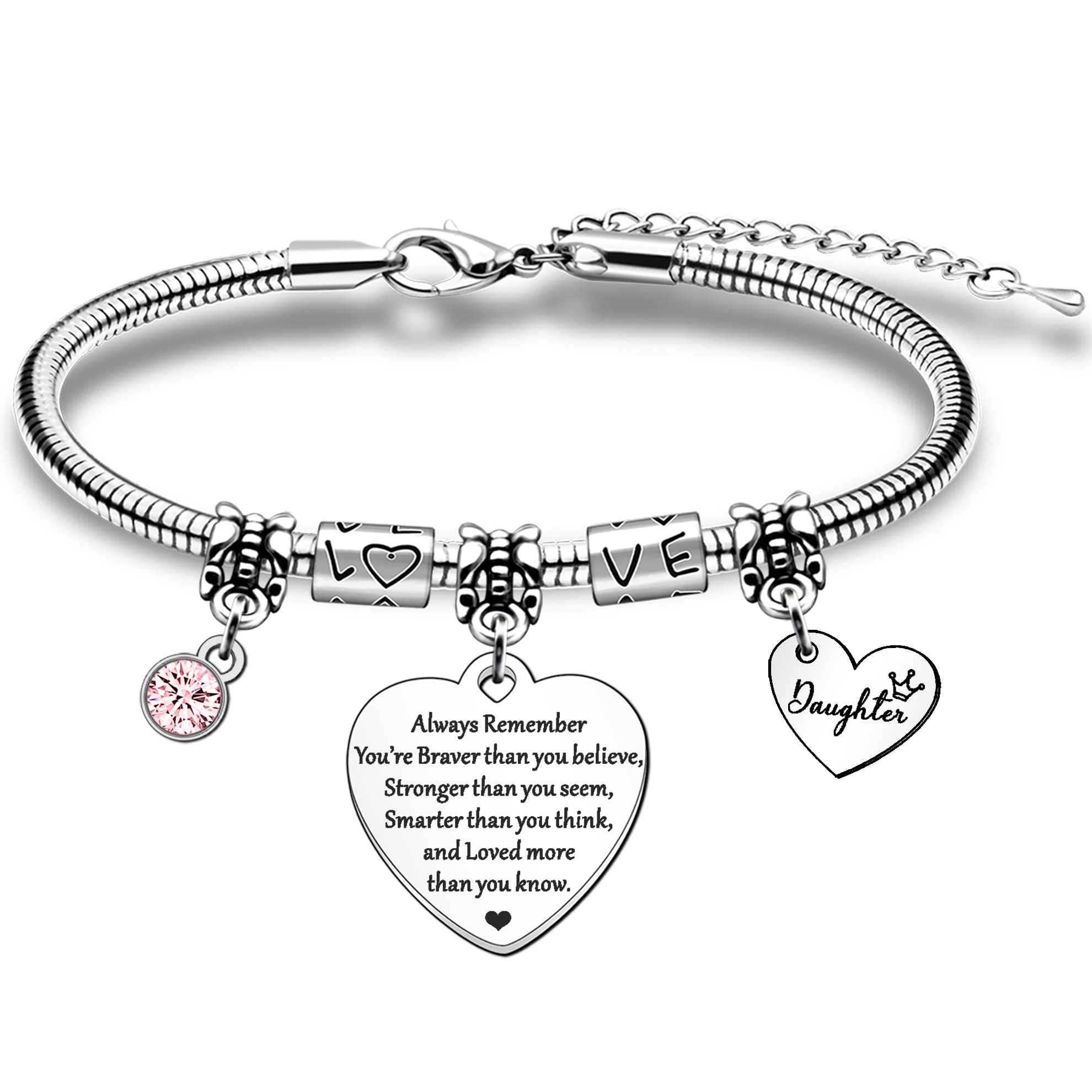 To My Daughter Bracelet - Inspirational Jewelry Gift for Women & Girls - Birthday, Christmas Present from Mom & Dad - 'Always Remember You Are Braver Than You Believe' - Perfect for Special Occasions & Daily Encouragement