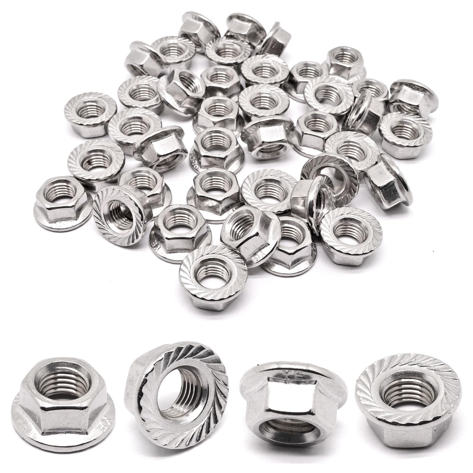 40pcs M10 x 1.25mm 304 Stainless Steel Serrated Flange Hex Nuts - Metric Hardware with Bright Finish - Ideal for Automotive, Machinery & DIY Projects
