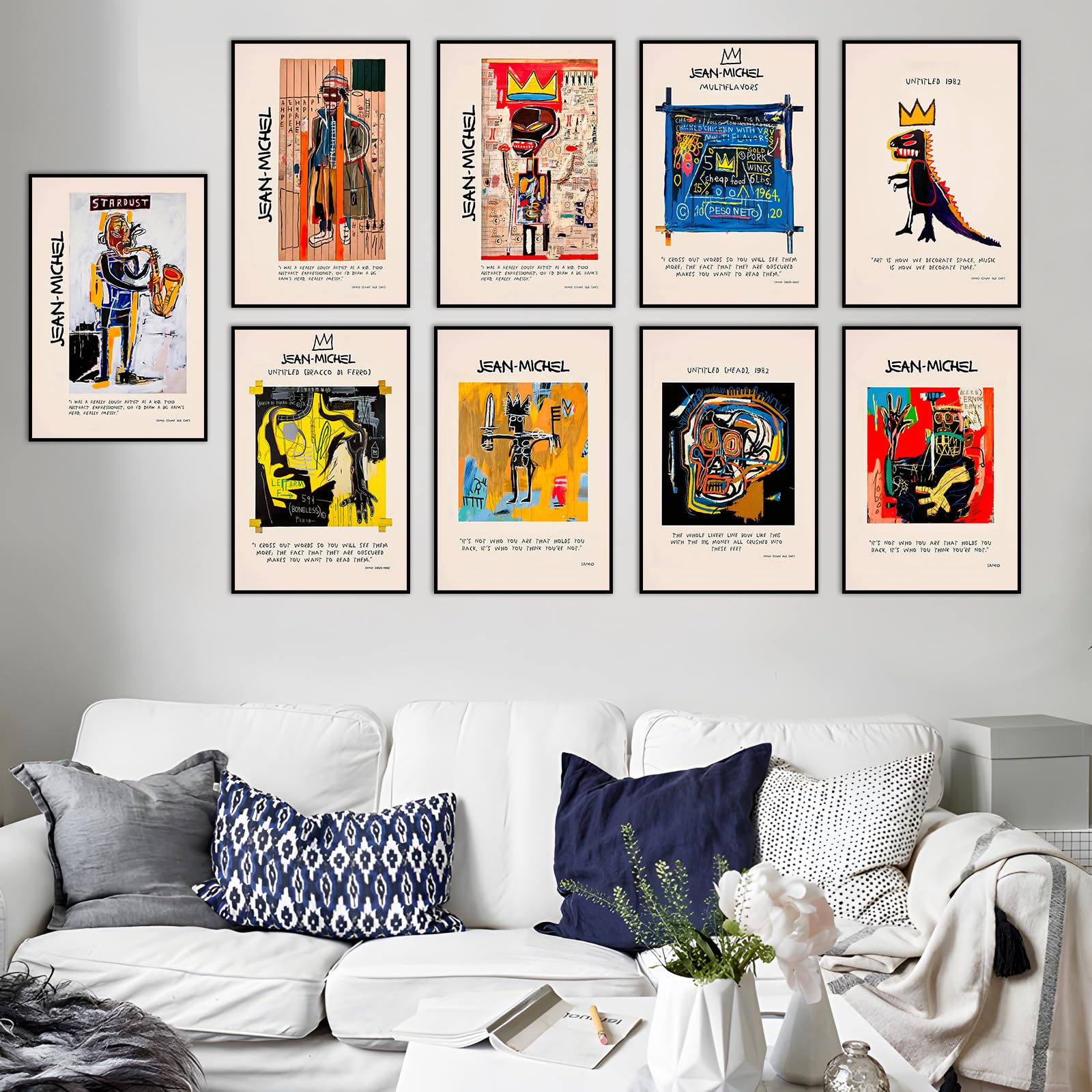 VejiA Set of 9 Jean Michel Basquiat Inspired Graffiti Wall Art Posters - Abstract Street Art Decor, Banksy Style Unframed Prints (8x12 Inches) - Perfect for Living Room, Bedroom, Office & Urban Home Decor