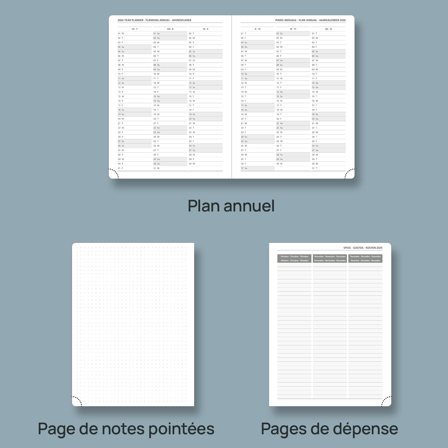 POPRUN 2025 Weekly Planner - 22 x 16.5 cm Soft PU Leather Cover, Vertical Layout (Jan-Dec 2025), 12-Month Agenda with 2 Ribbon Bookmarks, FSC® Certified 100g/m² Paper, Teal Blue - Perfect for Office, School & Personal Organization