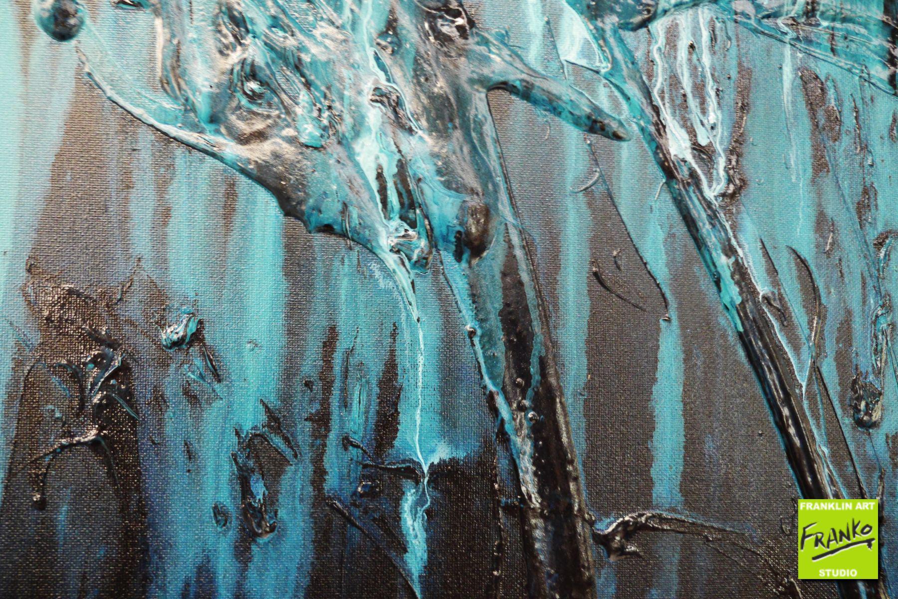 Blue White Textured Abstract Painting - Aqua Impression 200cm x 80cm Modern Wall Art for Living Room, Bedroom & Office Decor