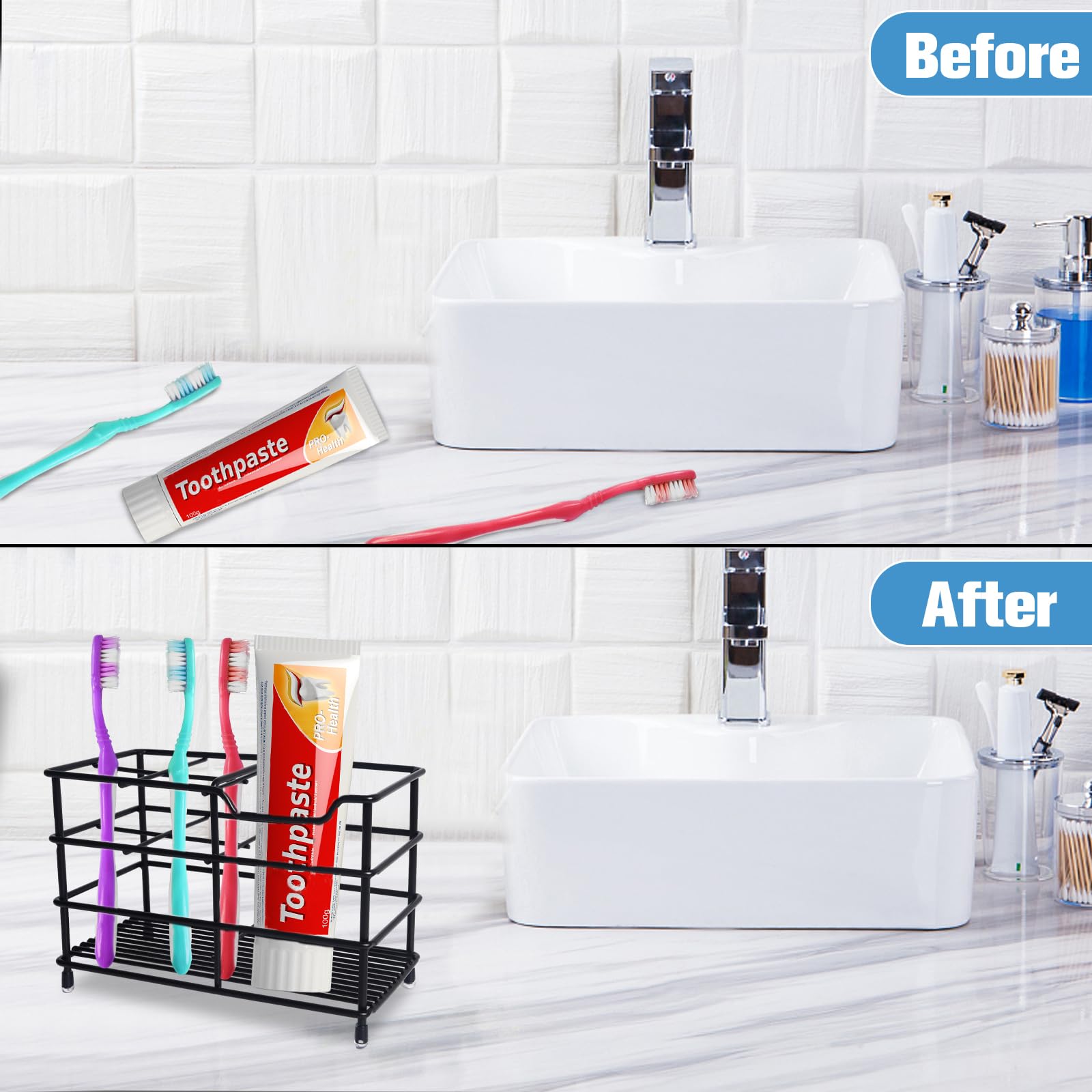 Stainless Steel Toothbrush Holder - Black Bathroom Organizer for Toothbrushes & Accessories | Durable & Stylish Storage for Bathroom Countertops & Vanities