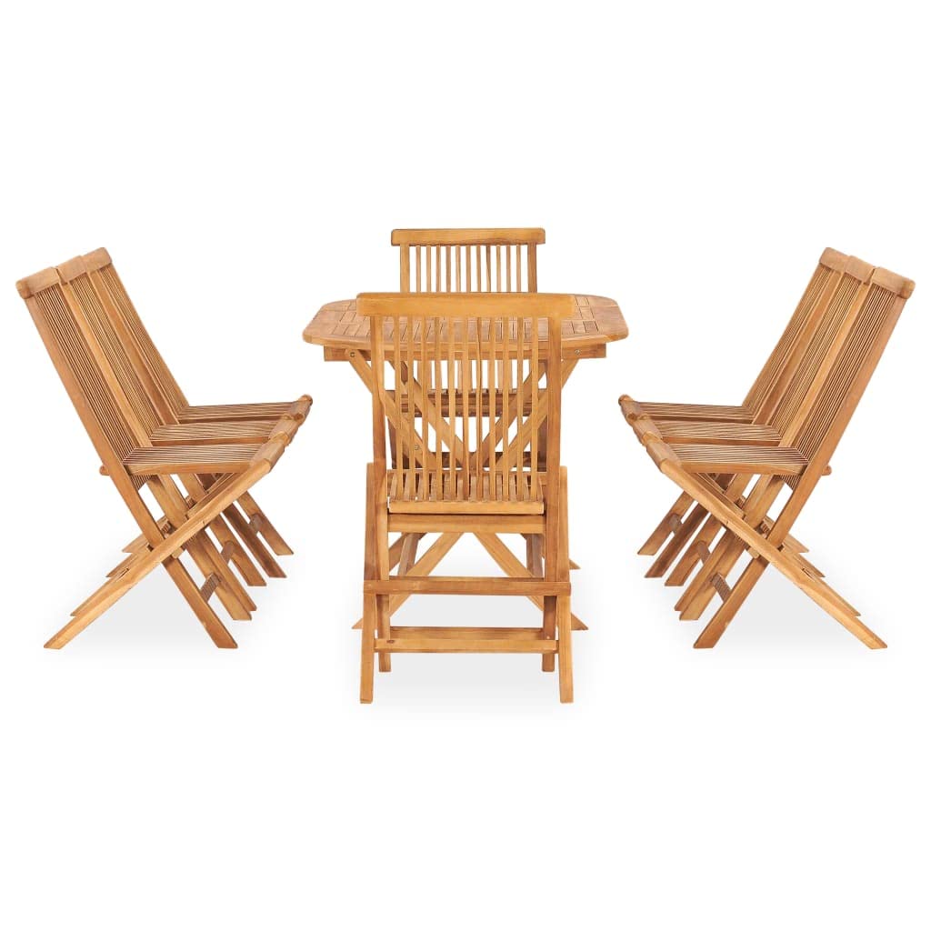 vidaXL 9-Piece Solid Teak Wood Folding Patio Dining Set - Outdoor Garden Table & Chairs, Foldable Balcony Terrace Furniture for Entertaining & Relaxing