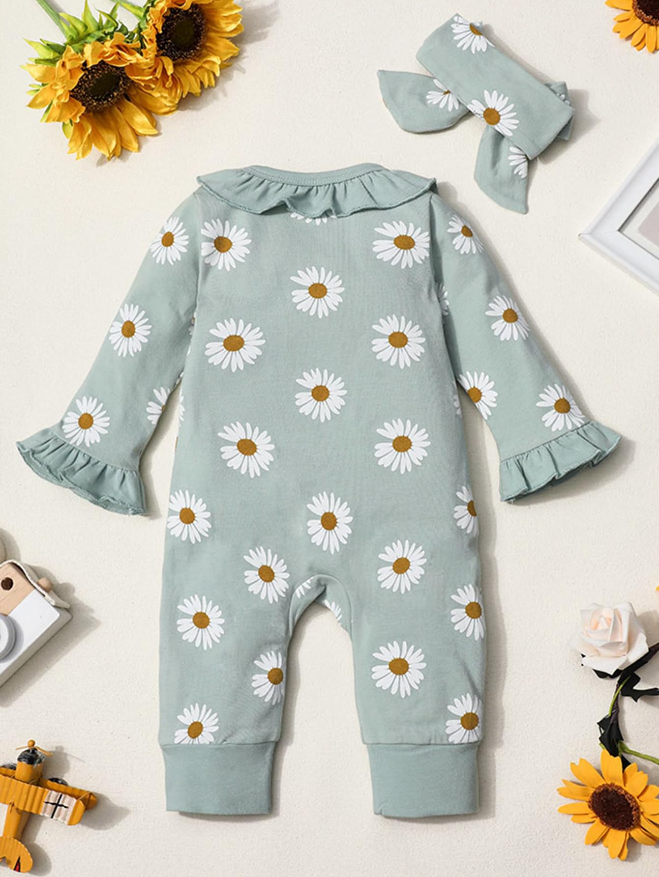 Adorable Newborn Baby Girl Onesies - Soft Long Sleeve Ruffle Outfits with Matching Headband | Perfect for Photoshoots, Birthday Parties & Everyday Wear