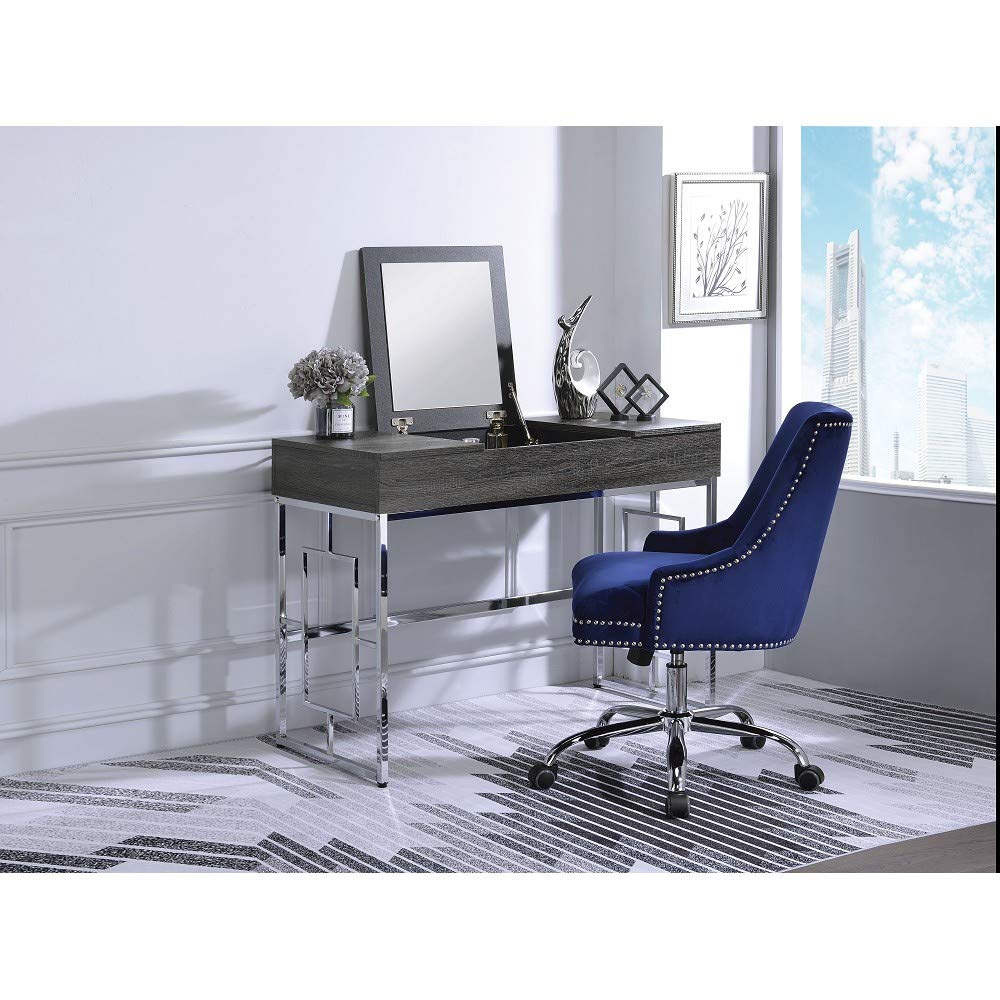 SOONHUA Vanity Desk with Mirror & Storage - Black Oak & Chrome Makeup Dressing Table for Bedroom | Perfect for Cosmetics Organization & Beauty Routine (Model 90317)
