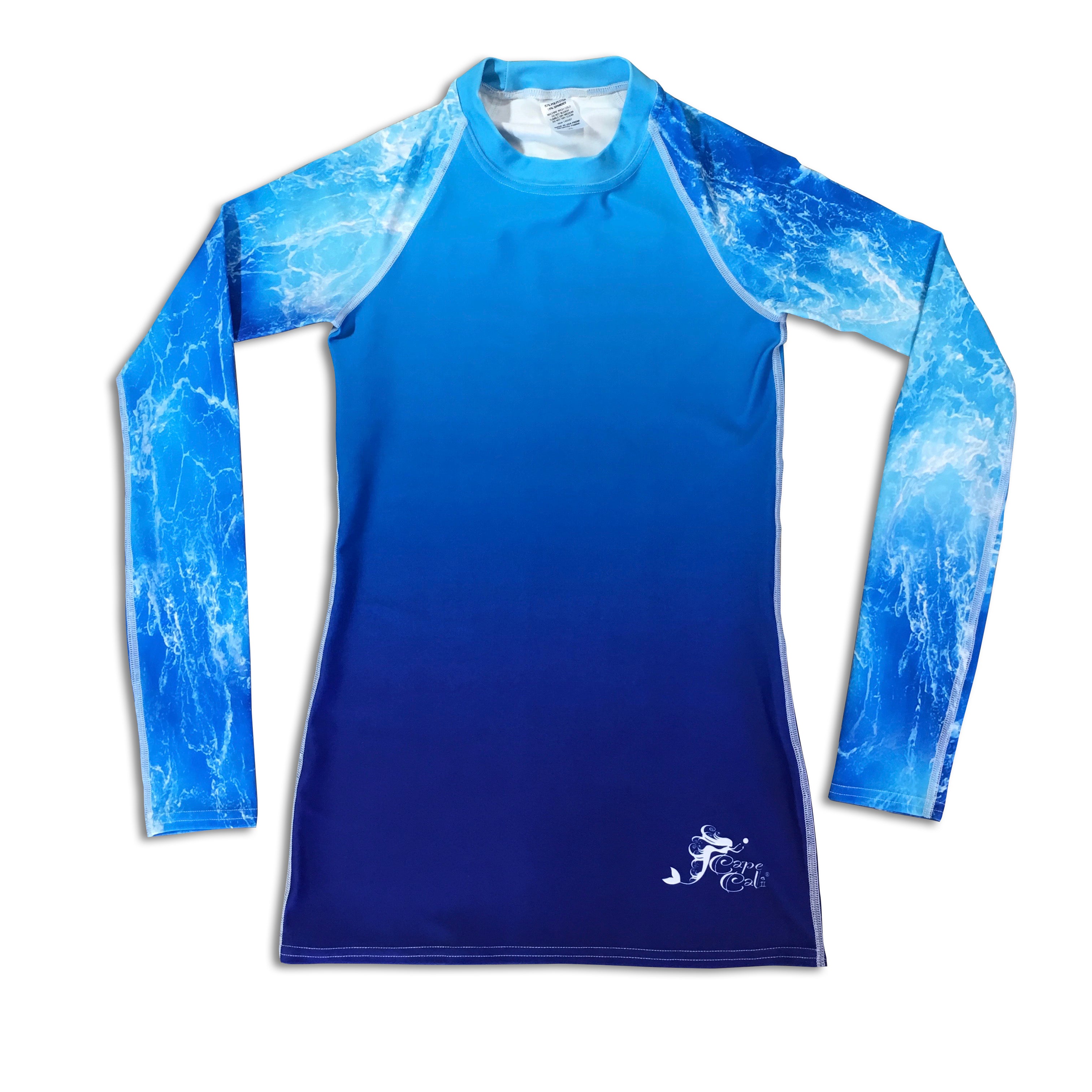 Deep Blue Ocean Mermaid Rash Guard - UPF 50+ Sun Protection Swim Shirt for Women & Girls - Perfect for Swimming, Surfing, Beach & Pool Activities