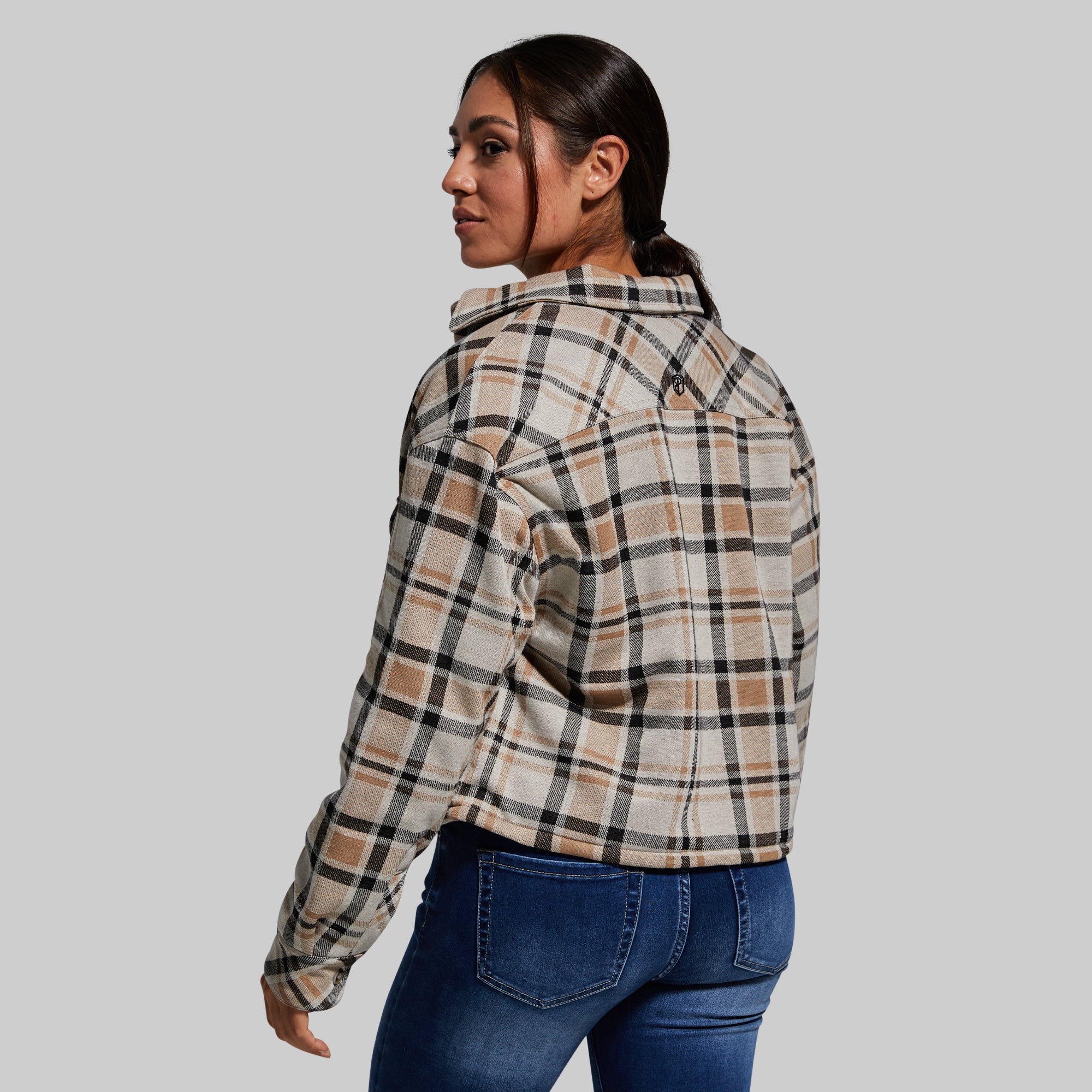 Women's Sherpa Cropped Flannel Shirt - Soft Brushed Lined Plaid Jacket (Brushwood) | Cozy Winter Layering & Outdoor Activities