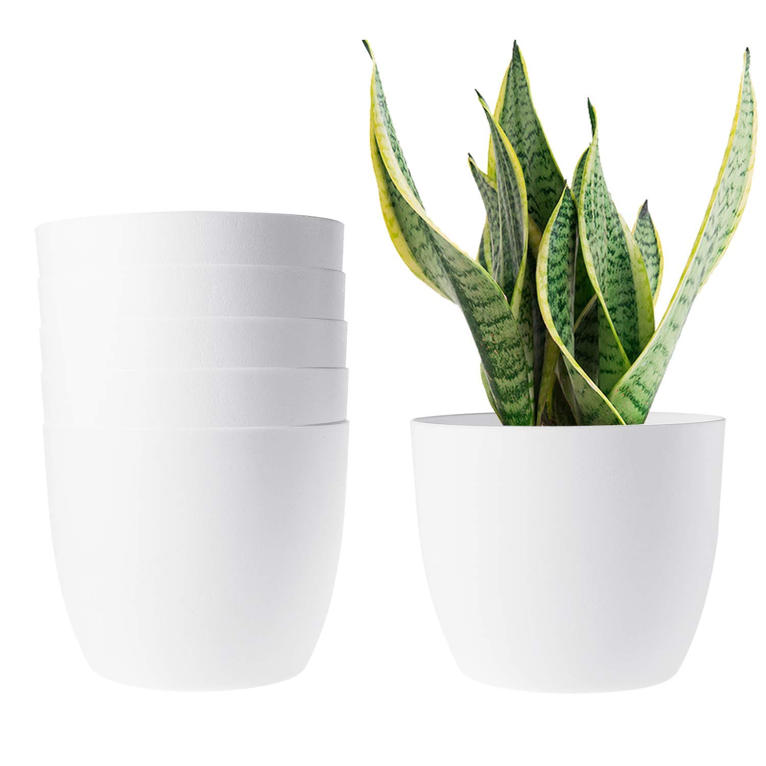 6 Inch Self Watering Planters - Set of 6 Modern White Plastic Flower Pots for Indoor Plants, Herbs, Succulents & African Violets | Decorative Window Box Planter for Home, Office & Garden Decor