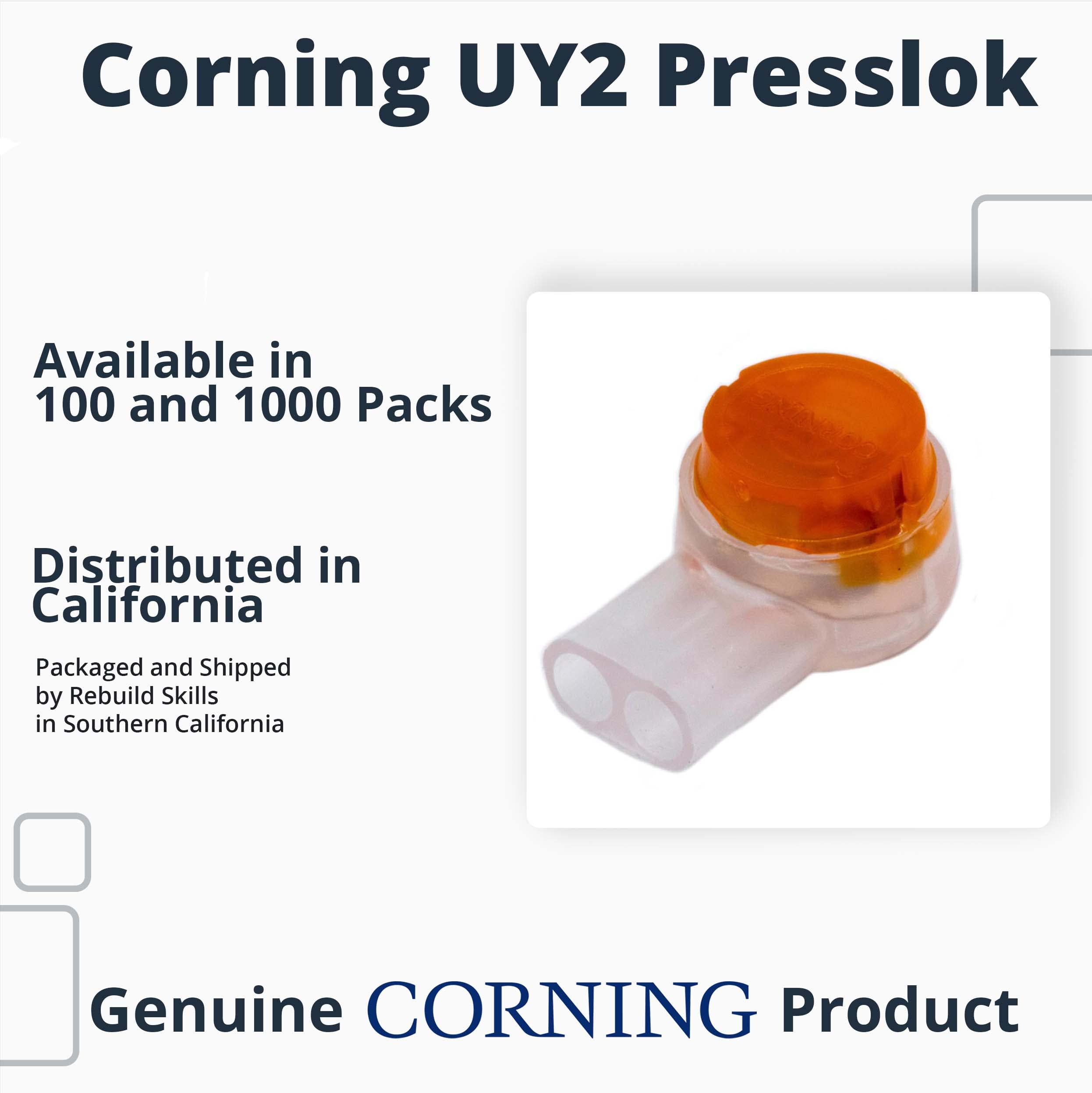 Corning UY2 1000Pk Presslok Connector - Solvent Resistant Splice Terminals for Electrical Wires, Automotive, Data, Oil & Telephone Applications (1000 Pack) - Ideal for Harsh Environments & Secure Wire Connections