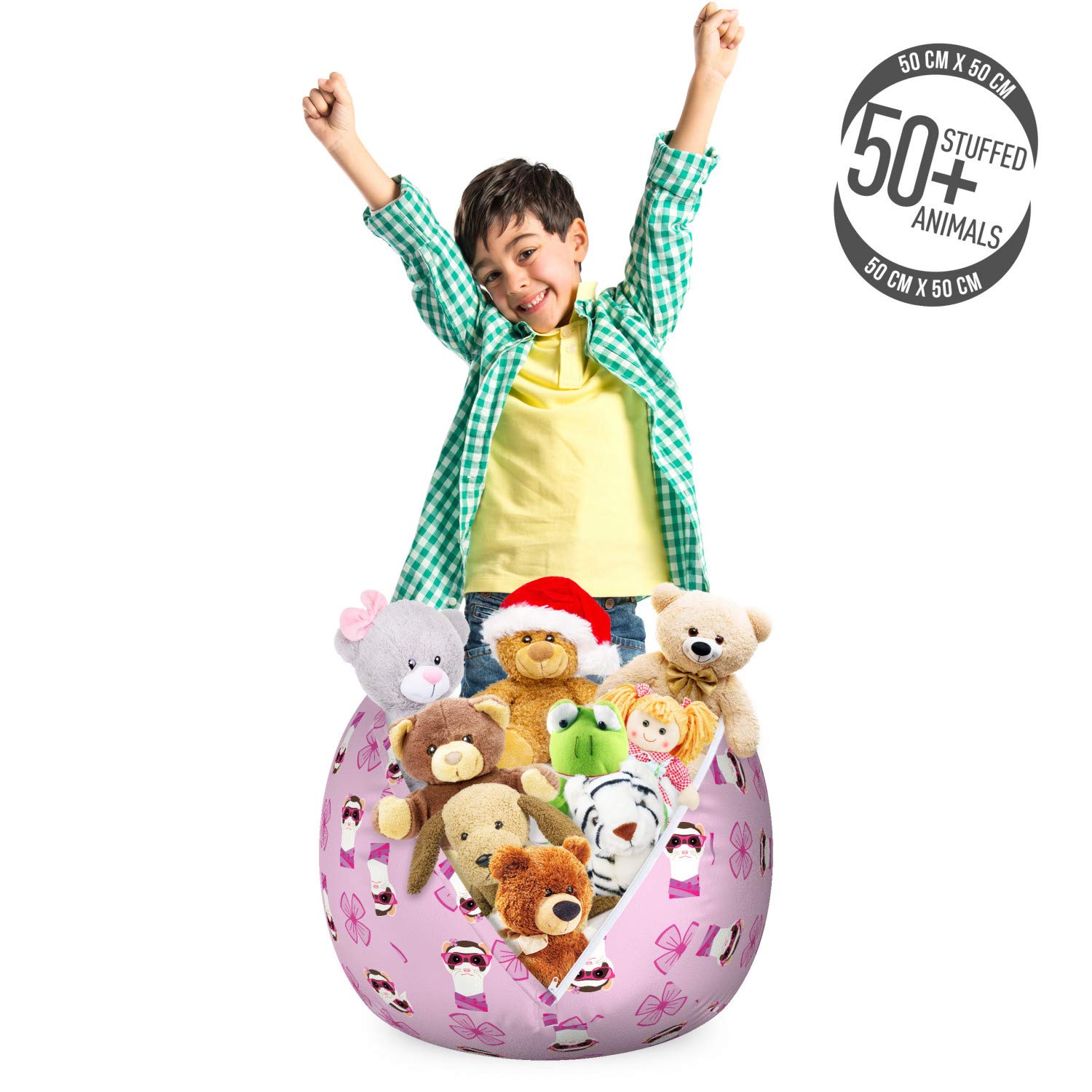 Ambesonne Ferret Storage Toy Bag Chair - Funny Cartoon Ferret with Glasses & Scarf Design, Washable Stuffed Animal Organizer Bag, Small Size in Pink Fuchsia - Perfect for Kids' Room, Nursery Storage & Pet Toy Organization