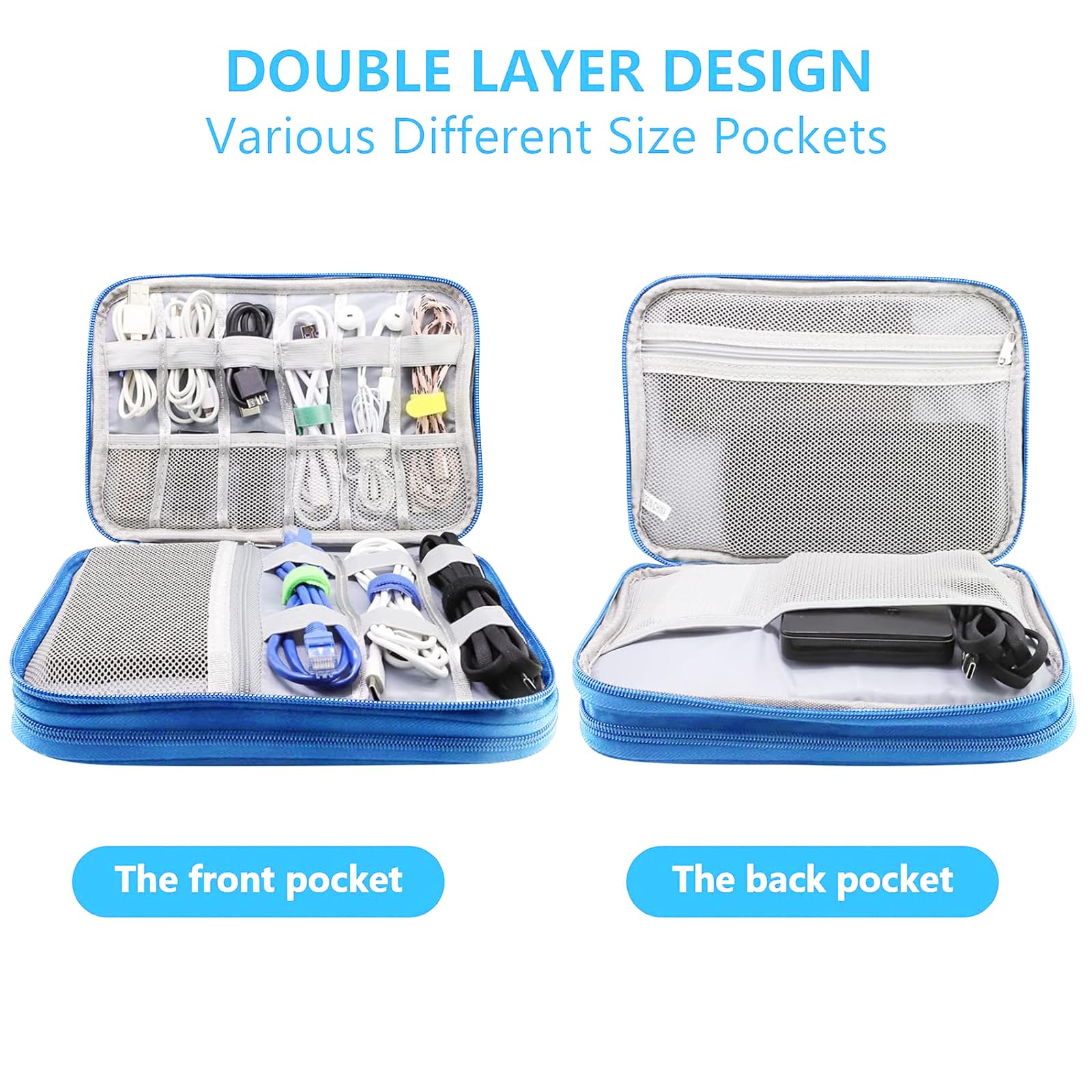 Teskyer Waterproof Travel Organizer Bag for Electronics & Cables - 9.6 x 6.9 Inch Sky Blue Travel Accessories - Perfect for Men & Women Travel Essentials, Business Trips, Vacations & Daily Commute