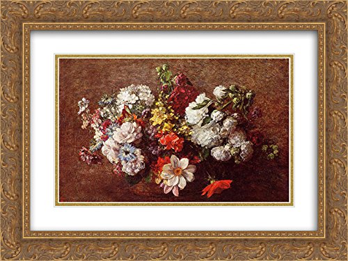 24x18 Gold Ornate Framed Floral Art Print - Double Matted Museum Quality Bouquet of Flowers by Ignace Henri Jean Fantin Latour | Perfect for Living Room Decor, Wedding Gift & Home Interior Design