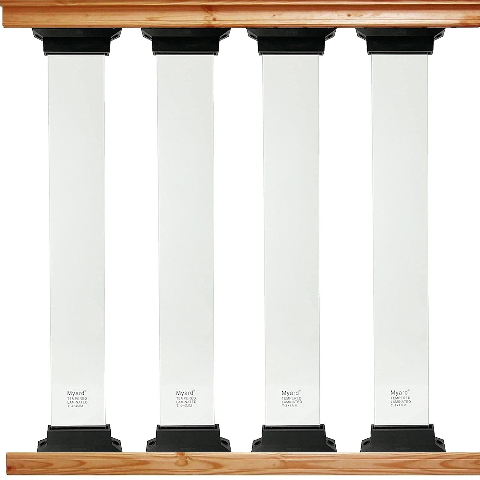 5-Pack 29 Inch Tempered Glass Balusters with 10-Pack Railing Clamps - Shatterproof Safety Glass for Staircase, Deck, Porch, Fence & Outdoor Railings - Perfect for Modern Homes, Villas & Commercial Spaces