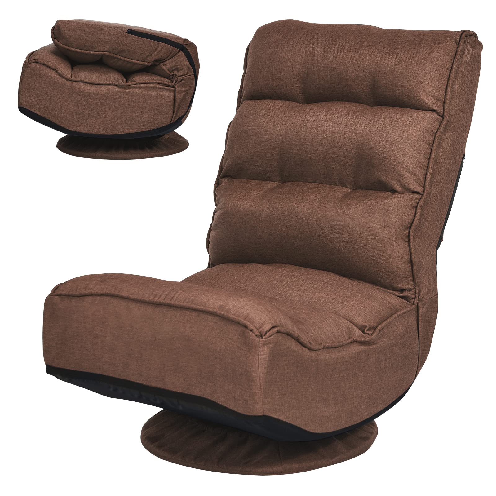 COSTWAY Folding Floor Chair - Adjustable 5-Position Gaming & Lounge Chair with 360° Swivel, Removable Cover & Padded Backrest - Multi-Purpose Seating for Living Room, TV Watching, Reading & Gaming - Perfect for Small Spaces, Dorm Rooms & Coffee Breaks