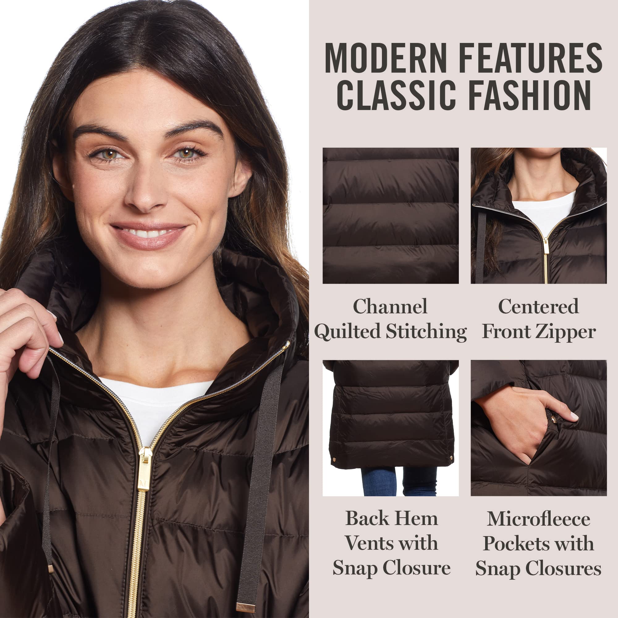 Martha Stewart Women's Cocoon Puffer Coat - 100% Nylon Stand Collar Winter Jacket with Back Hem Vents & Pockets | Warm Outerwear for Cold Weather, Work Commute & Casual Outings