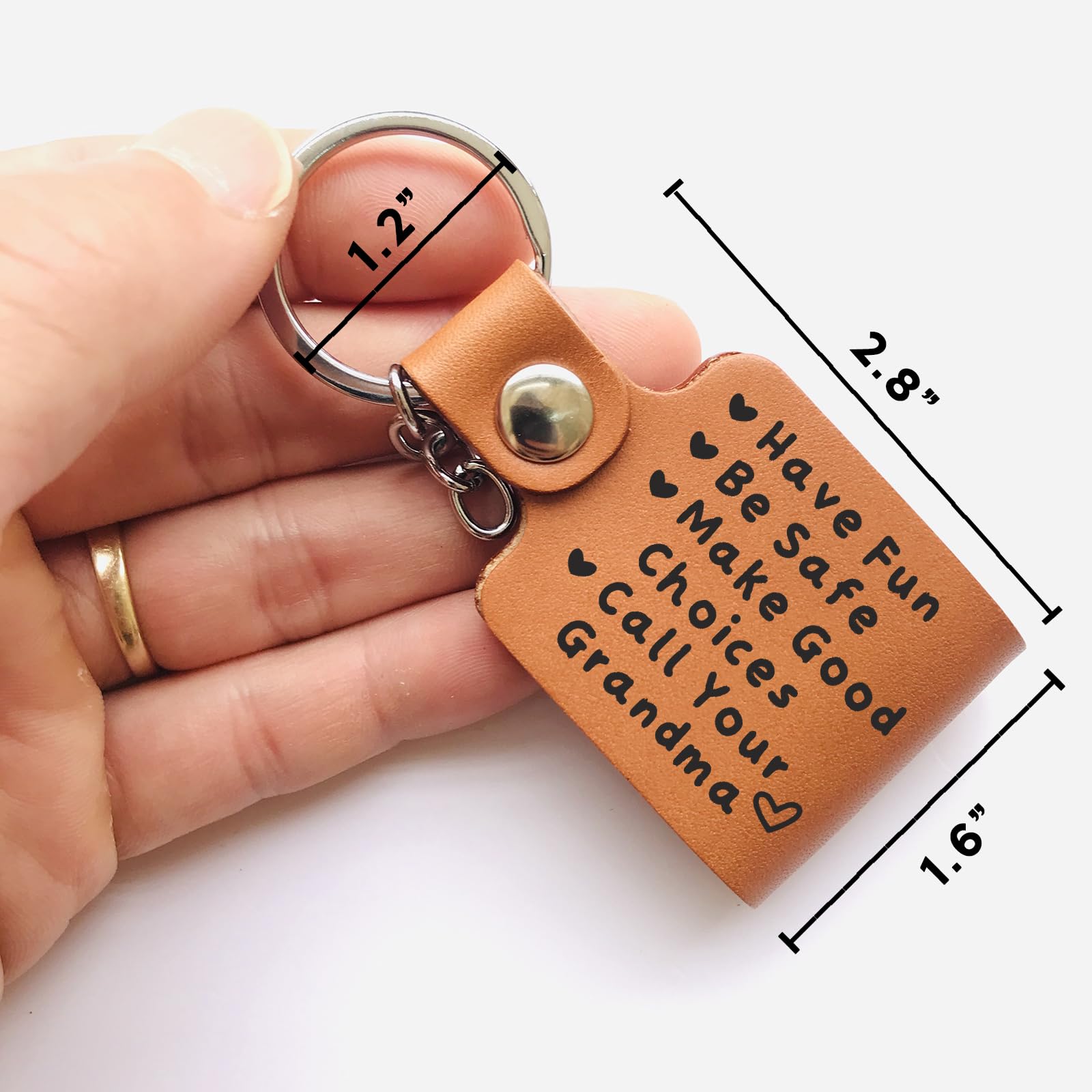 Drive Safe Leather Keychain - Handmade Gifts for Grandma, Granddaughter & Grandson | Christmas & Birthday Presents | Fun & Safety Reminder Key Ring for Car Keys (HMza Handmade) - Perfect for Daily Use, Travel & Thoughtful Gift Giving