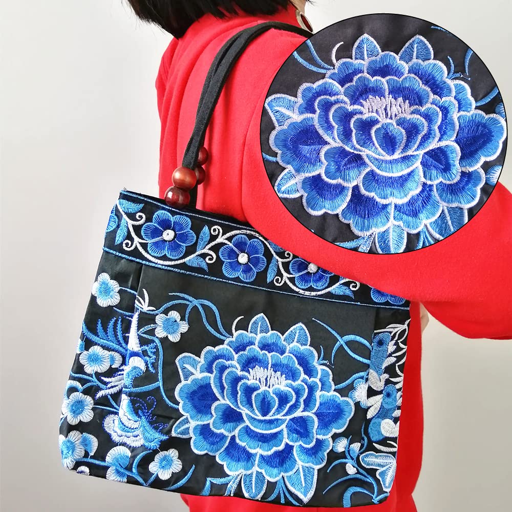 Vintage Embroidered Floral Women's Handbag - Boho Hobo Tote & Ethnic Shoulder Purse for Casual Outings, Travel, and Everyday Use