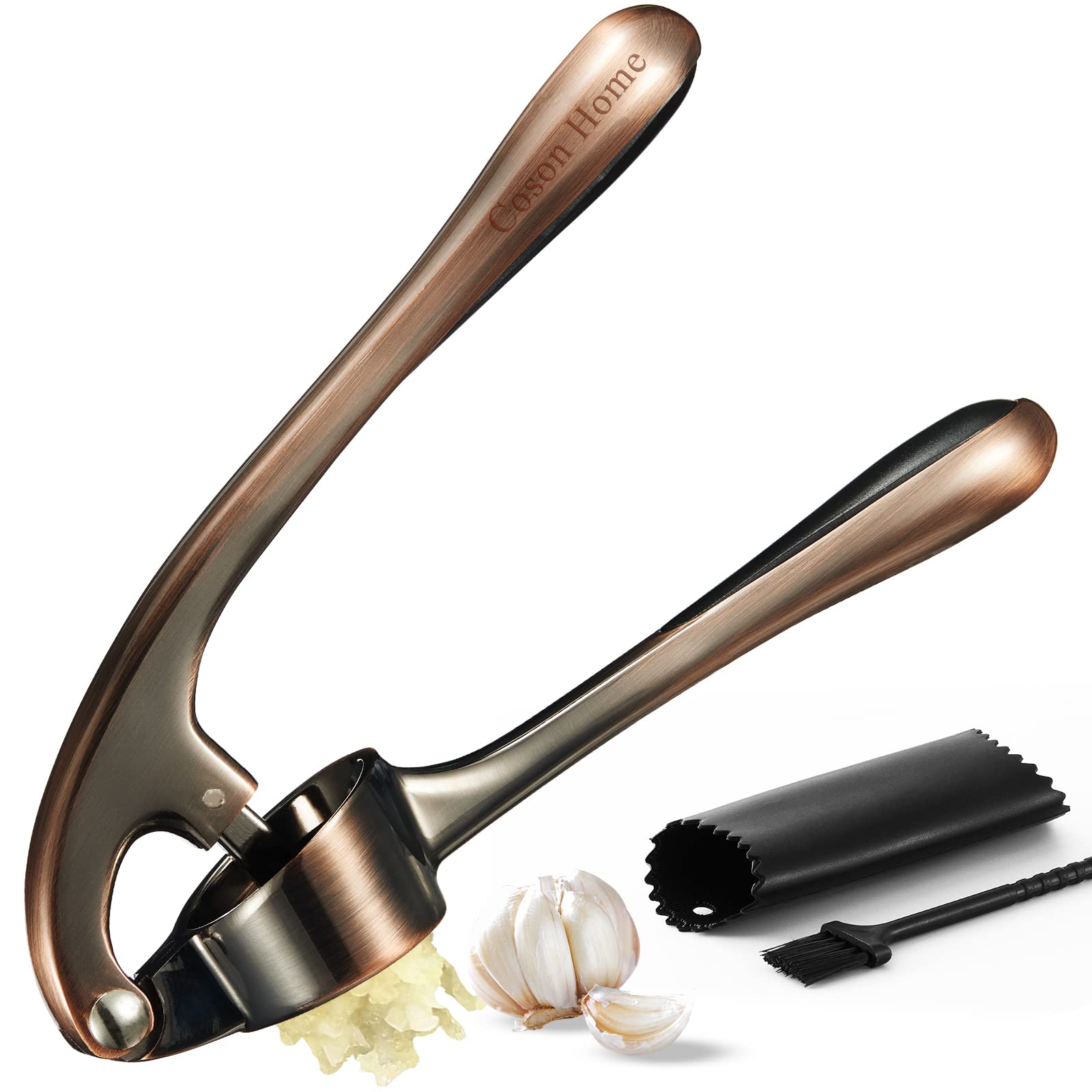 Heavy-Duty Zinc Alloy Garlic Press with Silicone Roller - Perfect for Cooking & Meal Prep