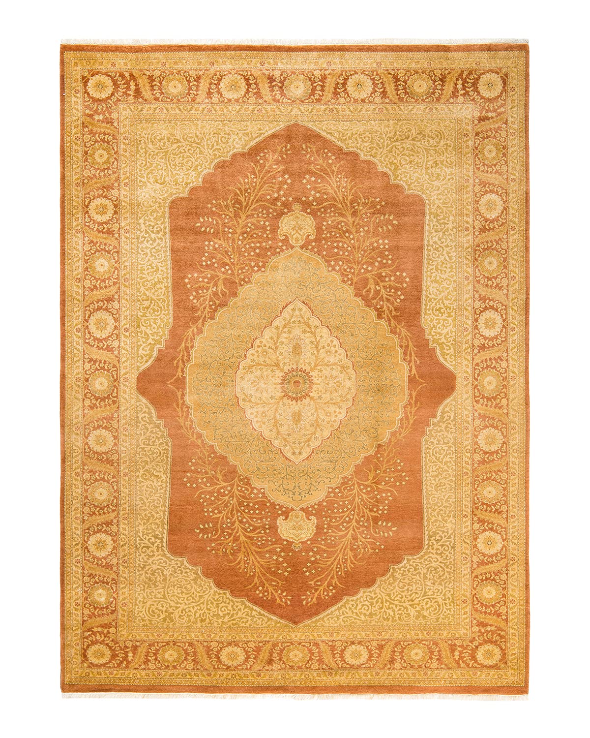 Handmade Wool Oriental Mogul Brown 6x9 Area Rug - Traditional Hand-Knotted One-of-a-Kind Solo Rugs for Living Room, Bedroom & Home Decor