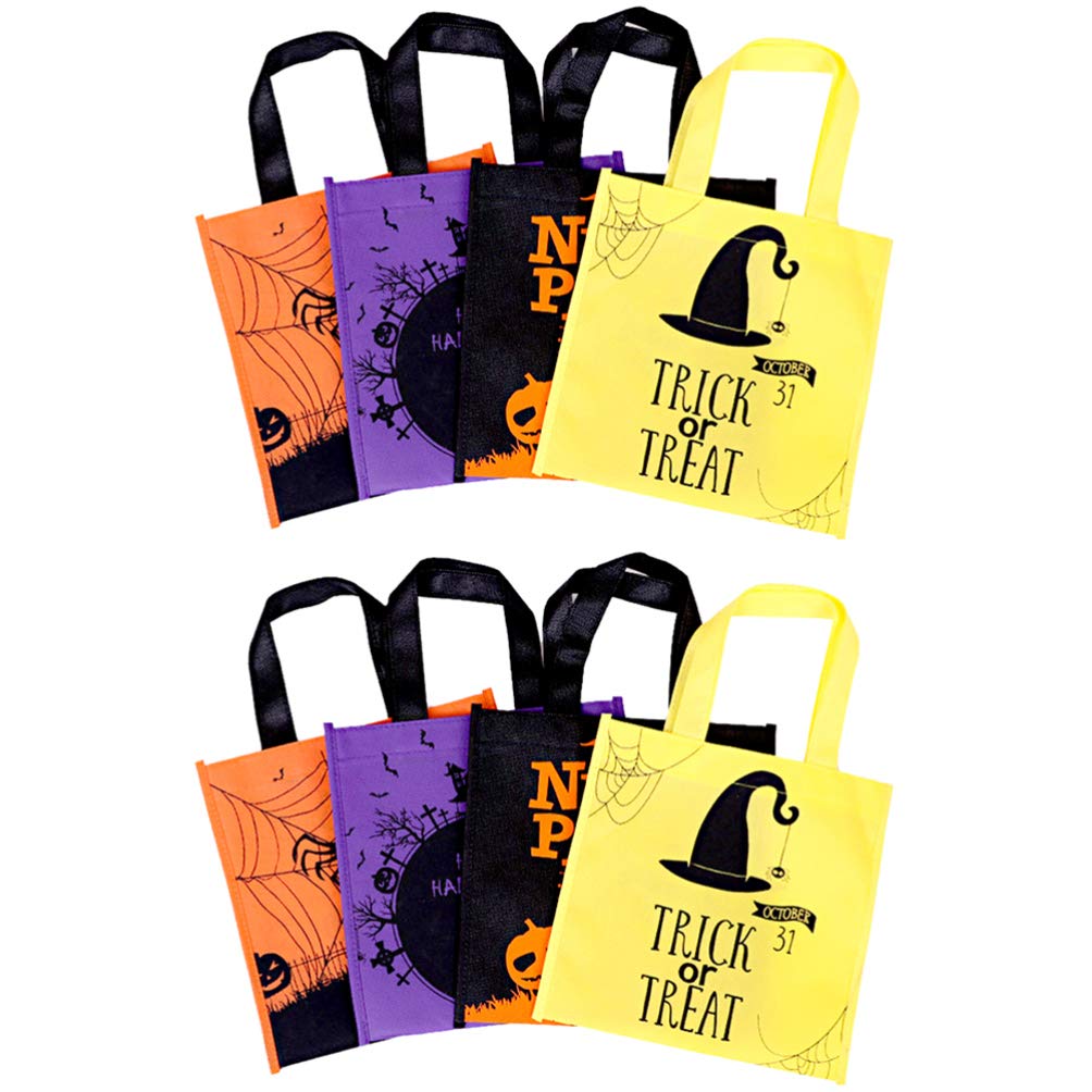 Halloween Treat Bags with Witch Owl Design - 8 Pack Reusable Party Favor Pouches for Trick or Treat, Candy Collection & Spooky Decorations