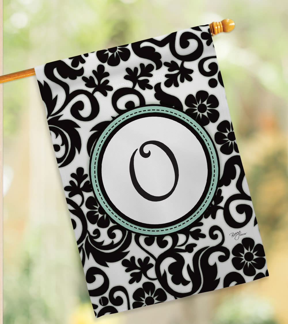 Damask O Initial House Flag Set 28x40 w/Flagpole - Outdoor Home Decor