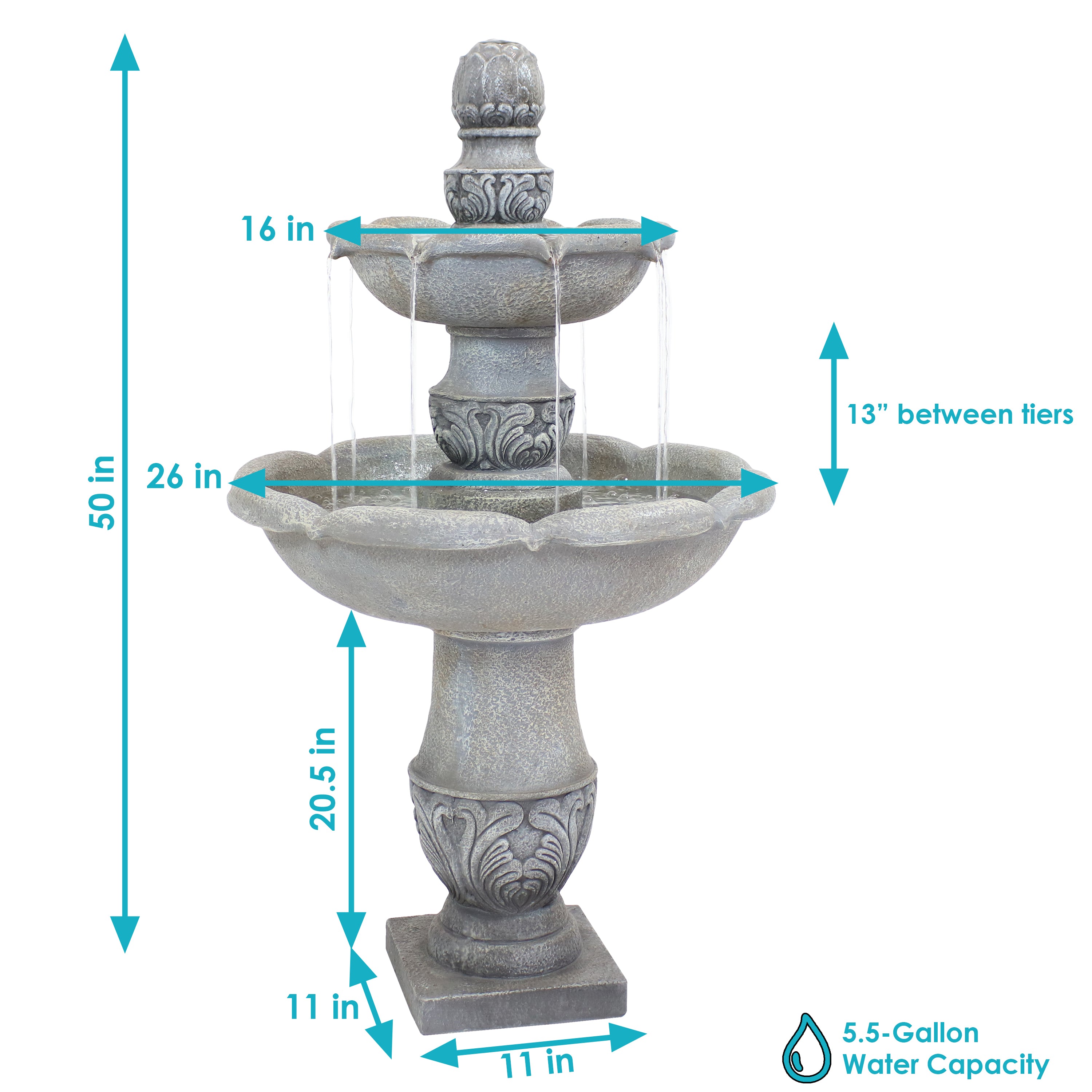 Sunnydaze 2-Tier Outdoor Water Fountain with French Garden Design - 50