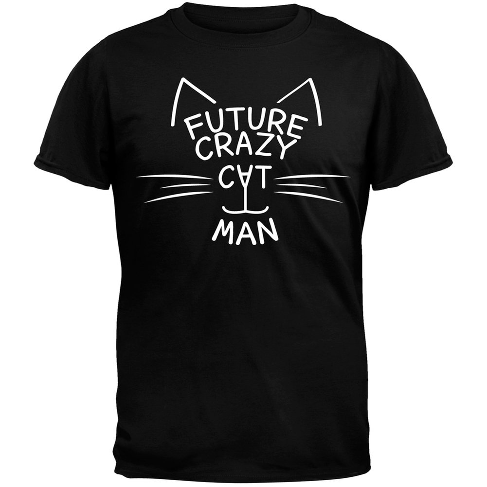 Future Crazy Cat Man Black Graphic T-Shirt for Men - Funny Cat Lover Tee for Casual Wear & Gifts