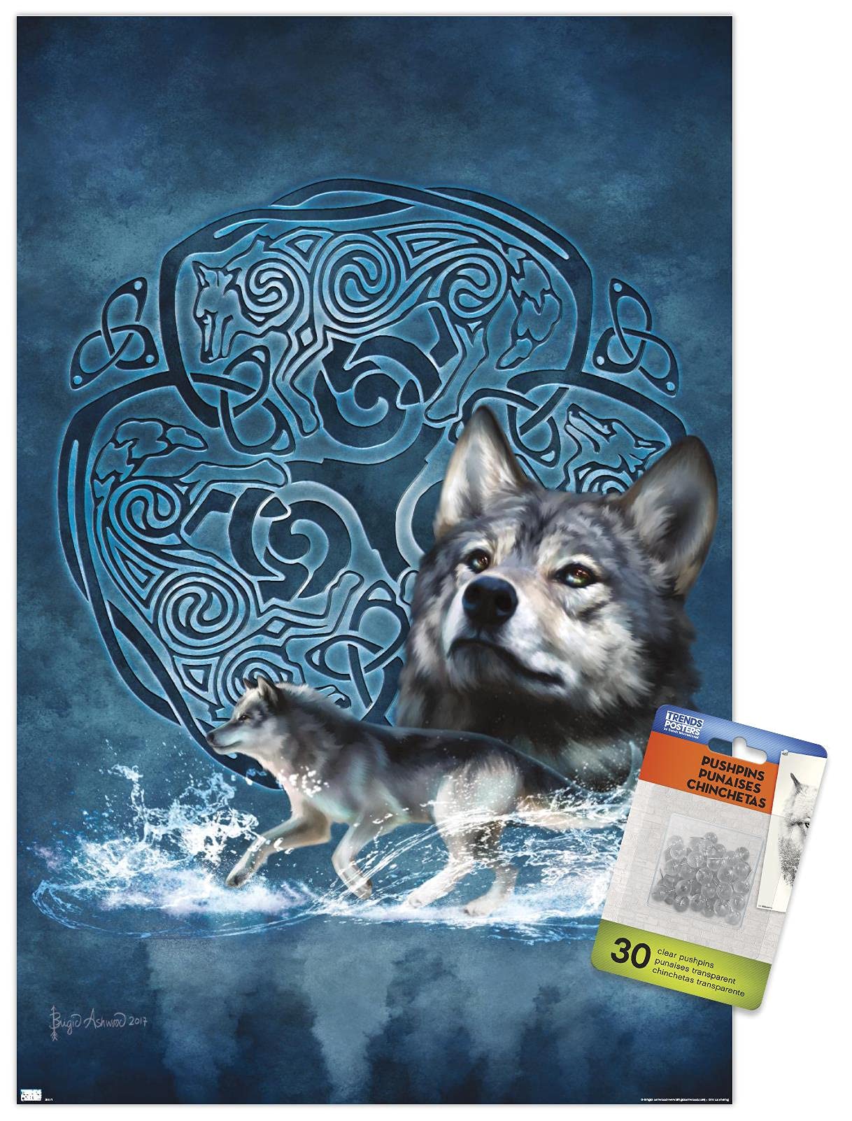 Celtic Wolf Wall Art Poster - Premium Quality Print with Push Pins for Home & Office Decor | Perfect for Living Room, Bedroom, or Gift Idea