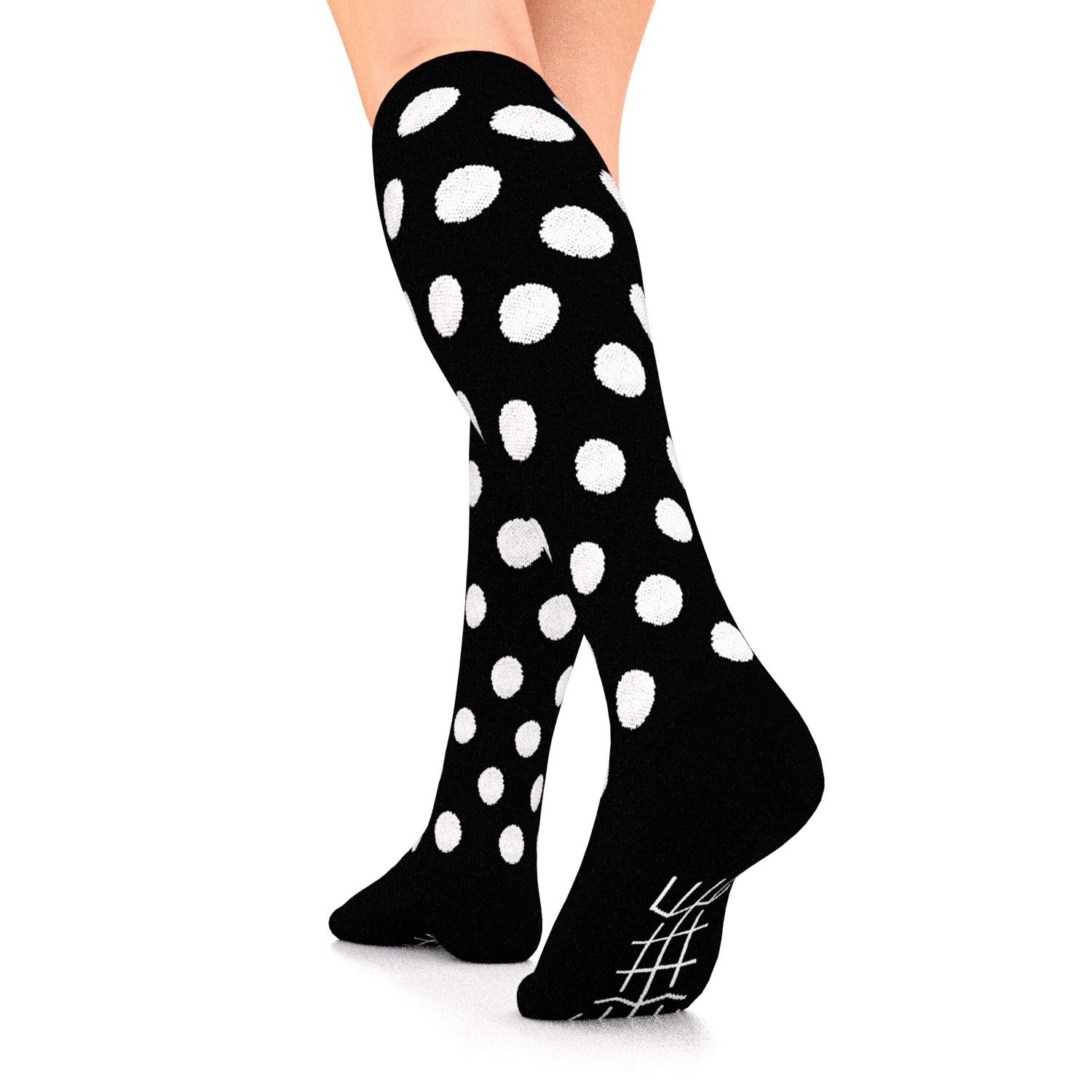 Go2 Compression Socks for Men & Women - 15-20 mmHg Medium Support Stockings for Nurses, Runners & Athletes - Black with White Polka Dots (Medium) - Improve Circulation & Reduce Swelling for Workouts, Travel & Long Shifts