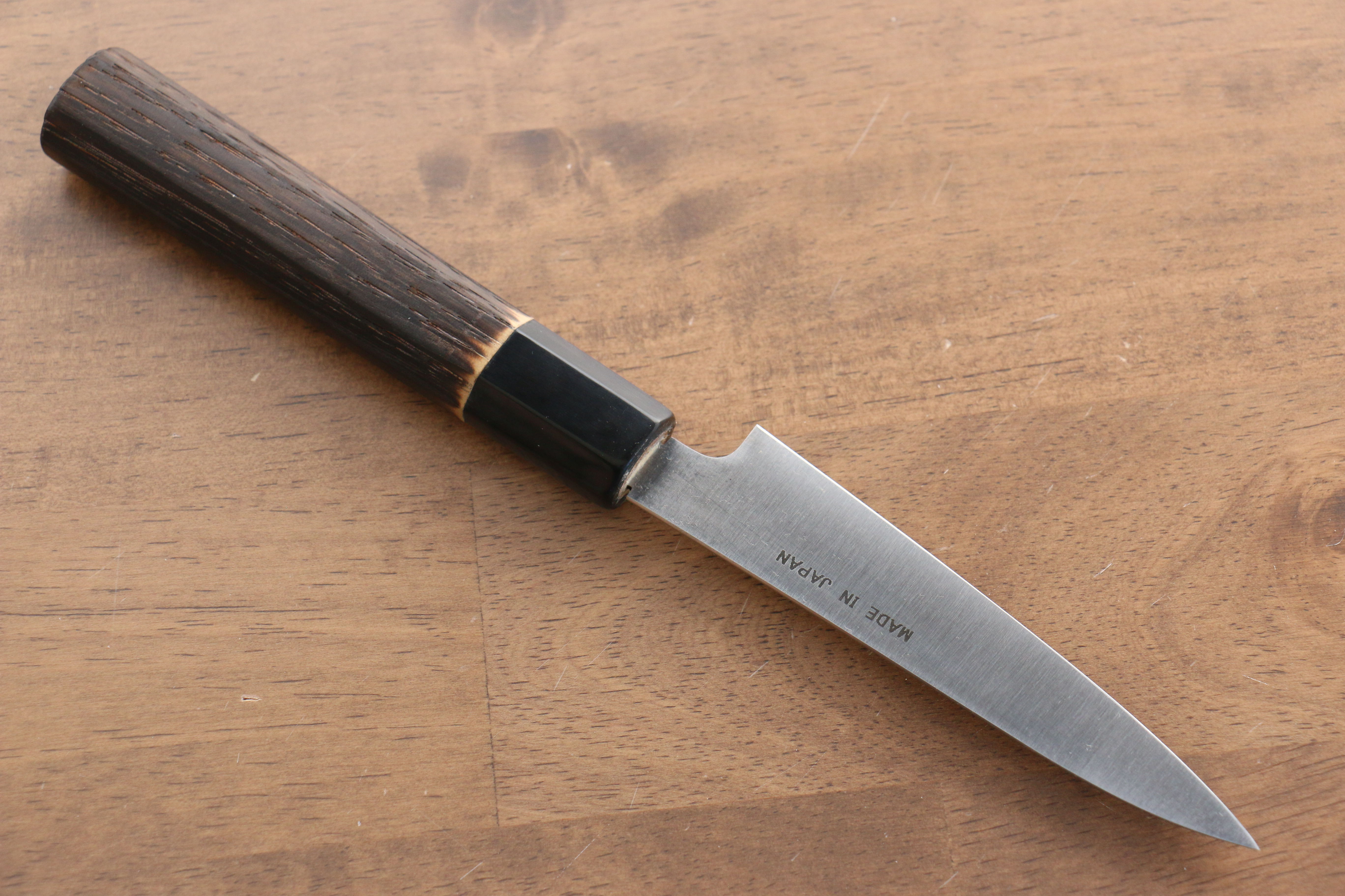 Seisuke Swedish Steel Petty Utility Knife 120mm - Burned Chestnut Handle - Perfect for Home Cooking, Slicing Fruits & Vegetables, and Professional Chef Use