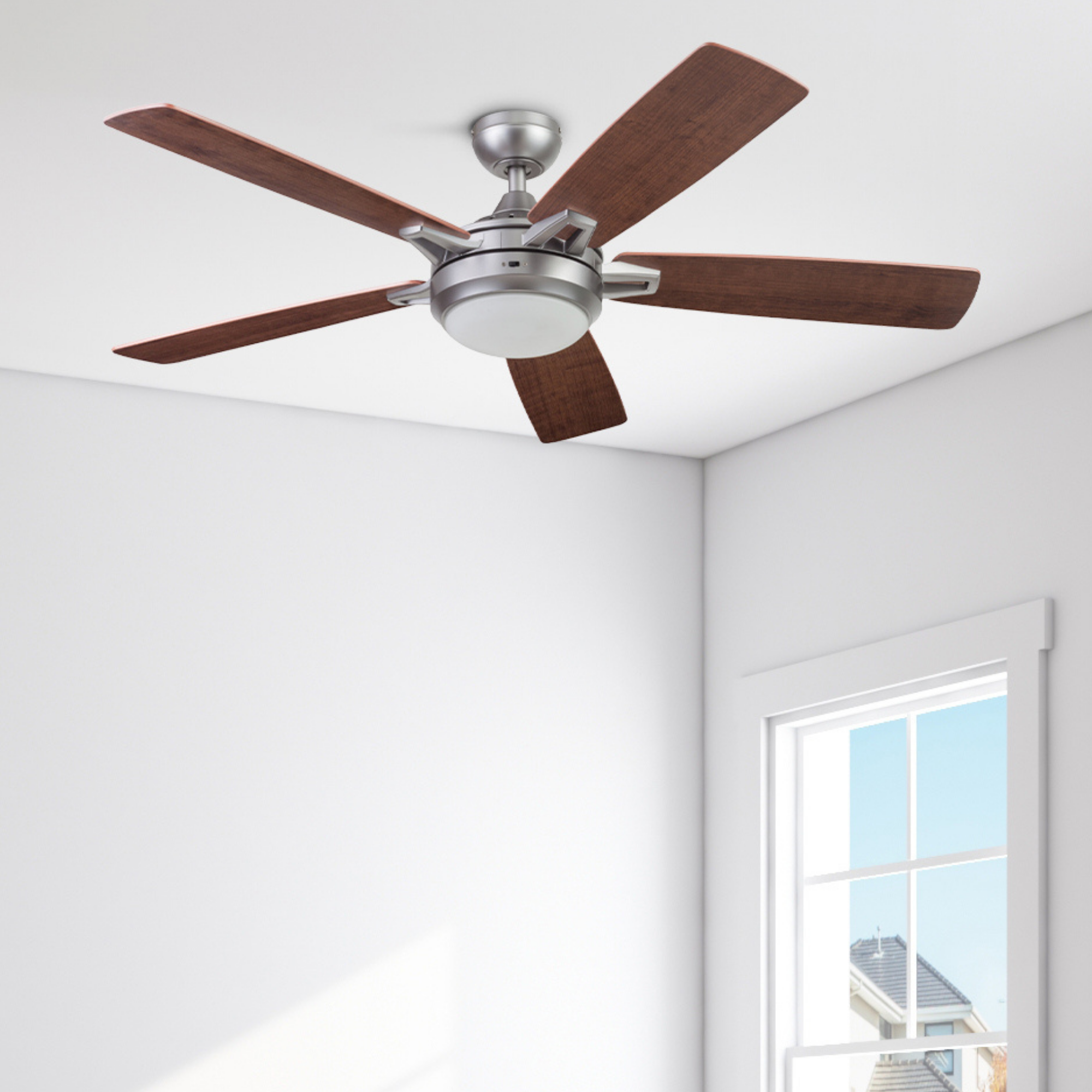 52 Inch Lorelai Smart Ceiling Fan with Remote Control - Silver Finish - Perfect for Living Room, Bedroom & Office Cooling and Air Circulation