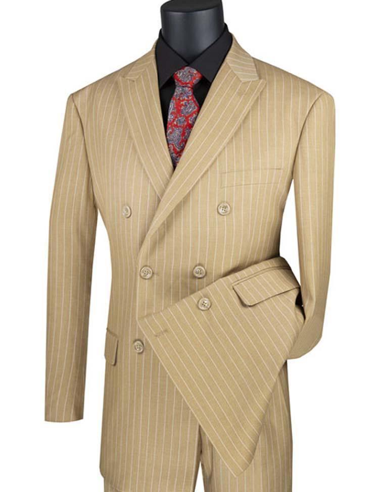 Banker Collection Men's Double Breasted Pinstripe Camel Suit - Premium Business Formal Attire for Office, Weddings & Special Occasions