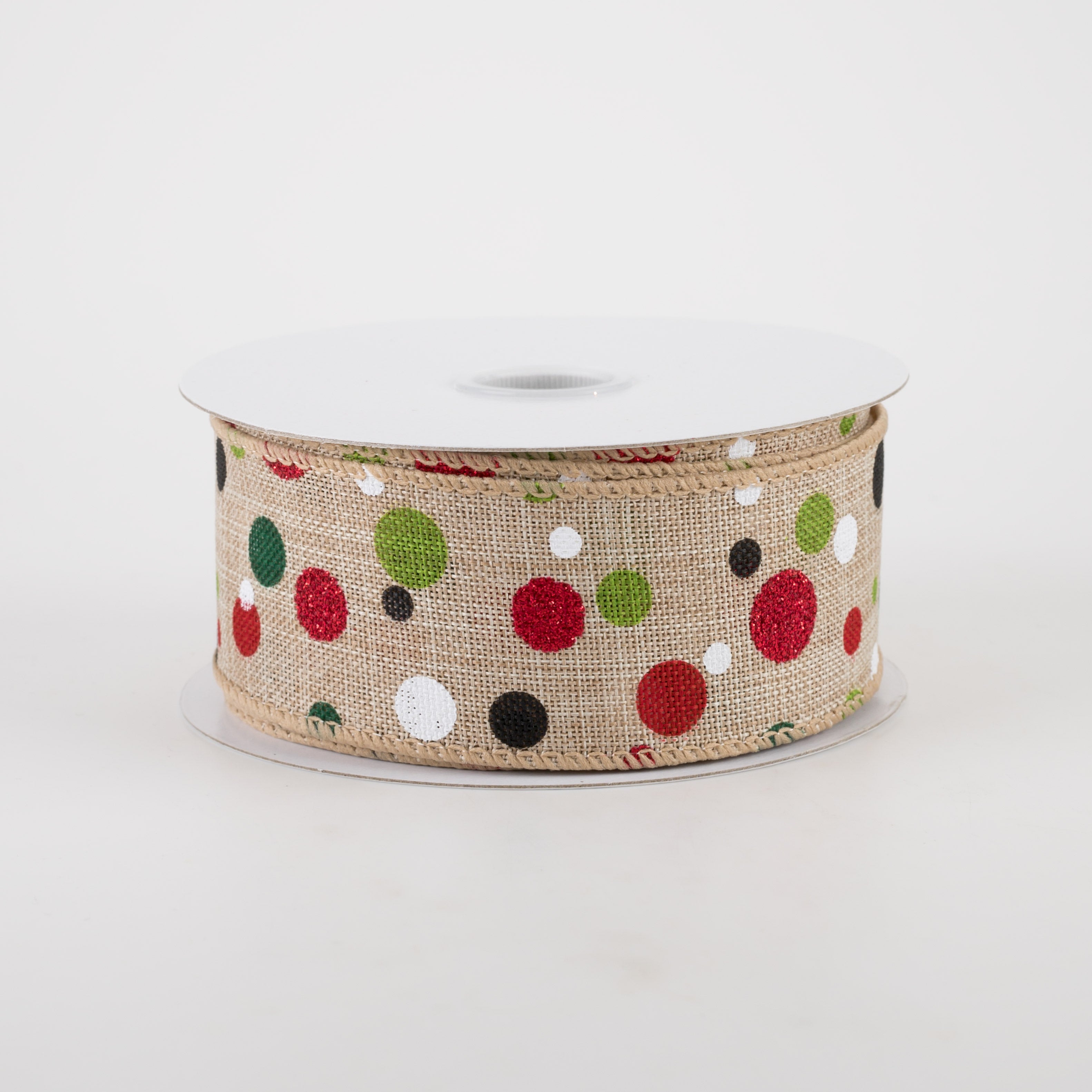 1.5 Inch Christmas Dots Ribbon - 10 Yards Natural Cotton Burlap Trim for Gift Wrapping, Tree Decorations and Holiday Crafts