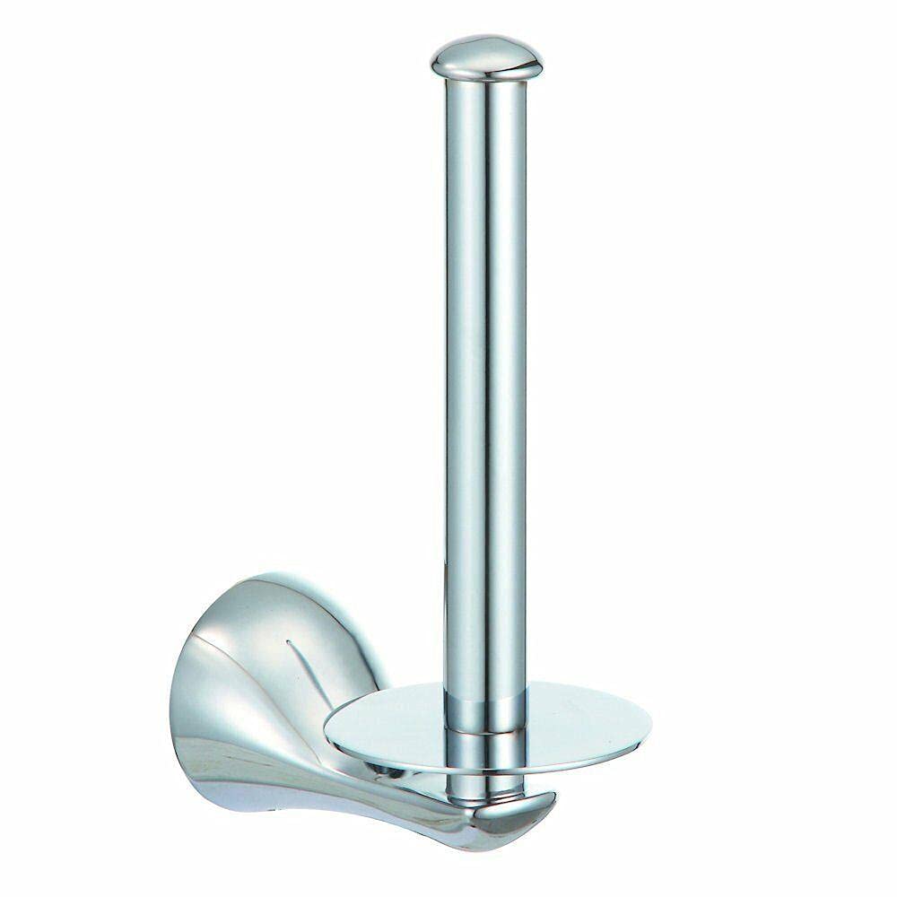 Polished Chrome Vertical Toilet Paper Holder - Modern Bathroom Tissue Roll Stand with Wall Mount - Ideal for Home, Office, and Hotel Restroom Organization & Storage
