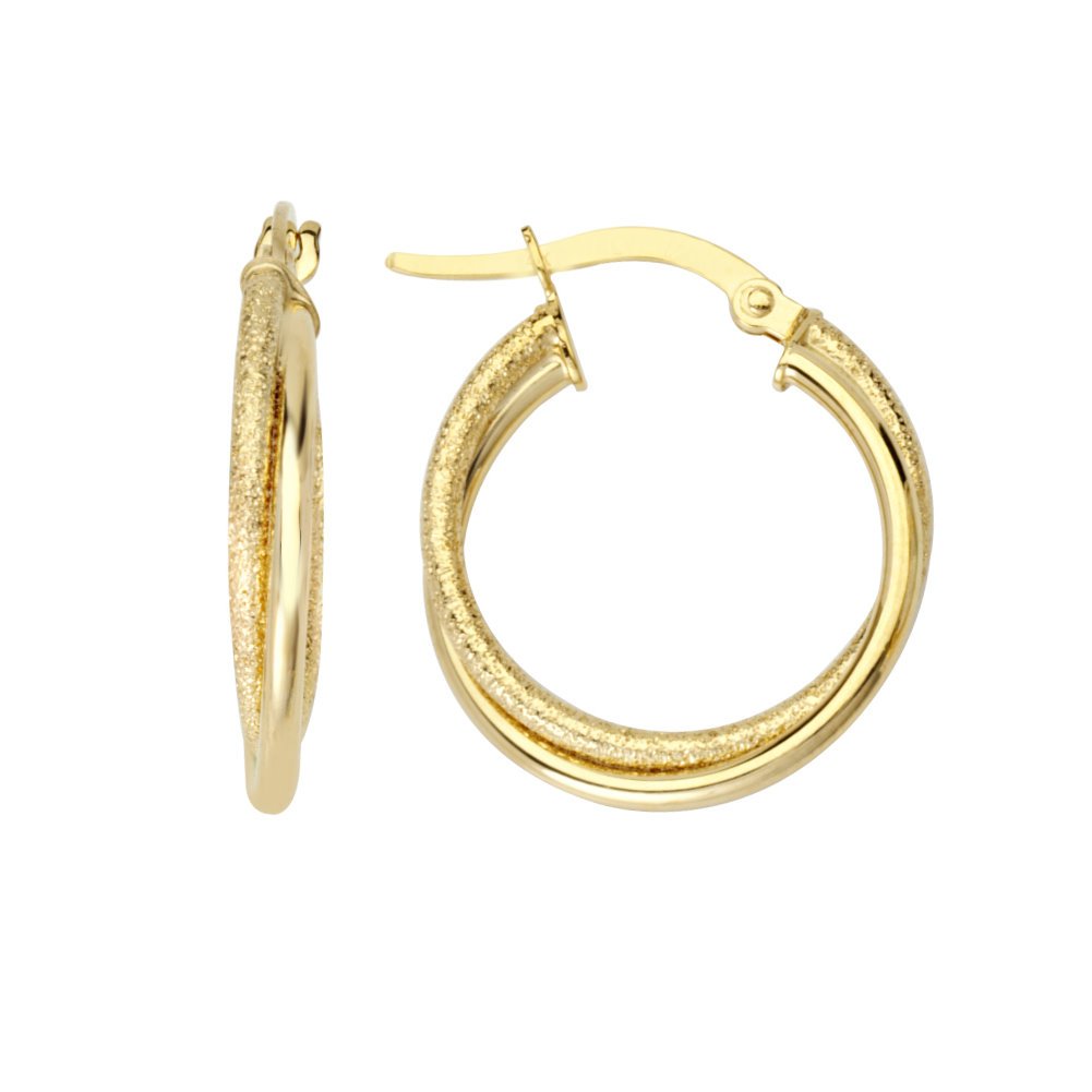 14K Yellow Gold Double Hoop Earrings - Polished & Hammered 17mm Hoops for Women | Elegant Everyday Jewelry, Perfect for Work, Date Night & Special Occasions