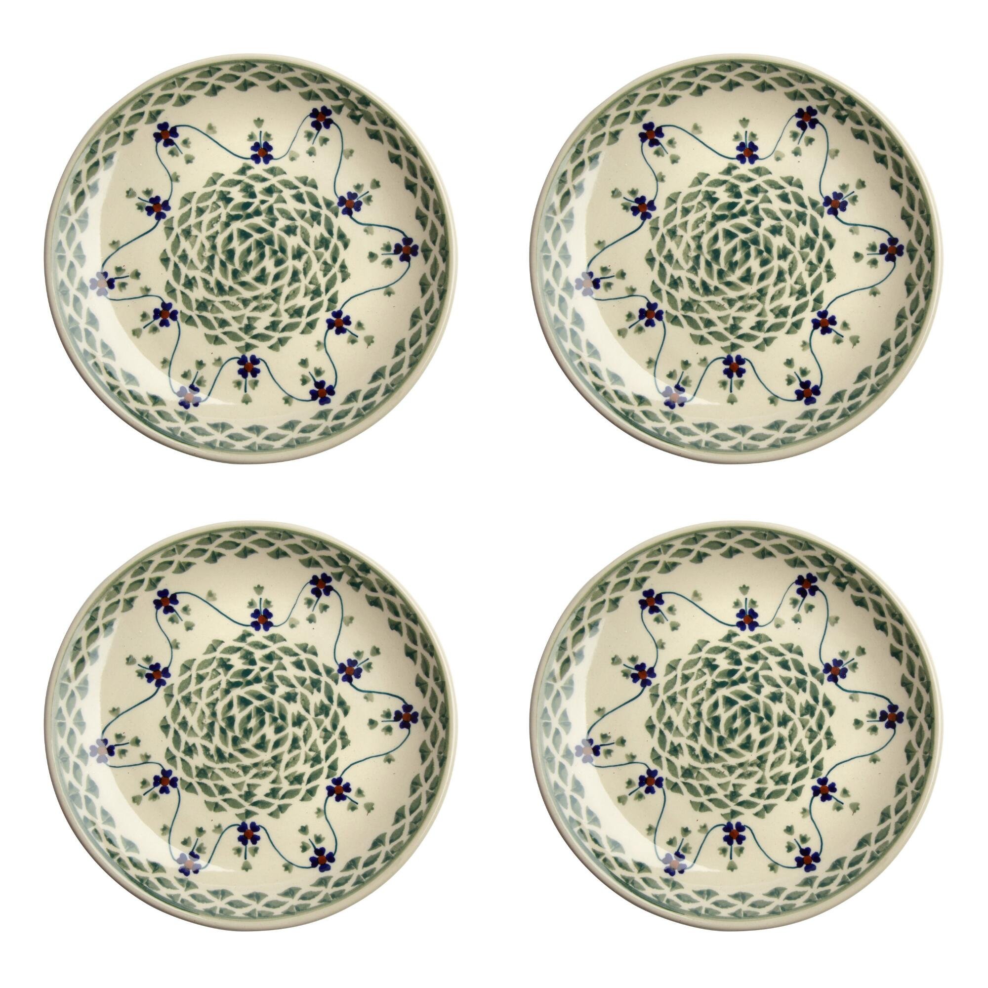 Handmade Polish Pottery Floral Basketweave Salad Plates - Set of 4, Elegant Dinnerware for Home Decor, Wedding Gifts & Special Occasions