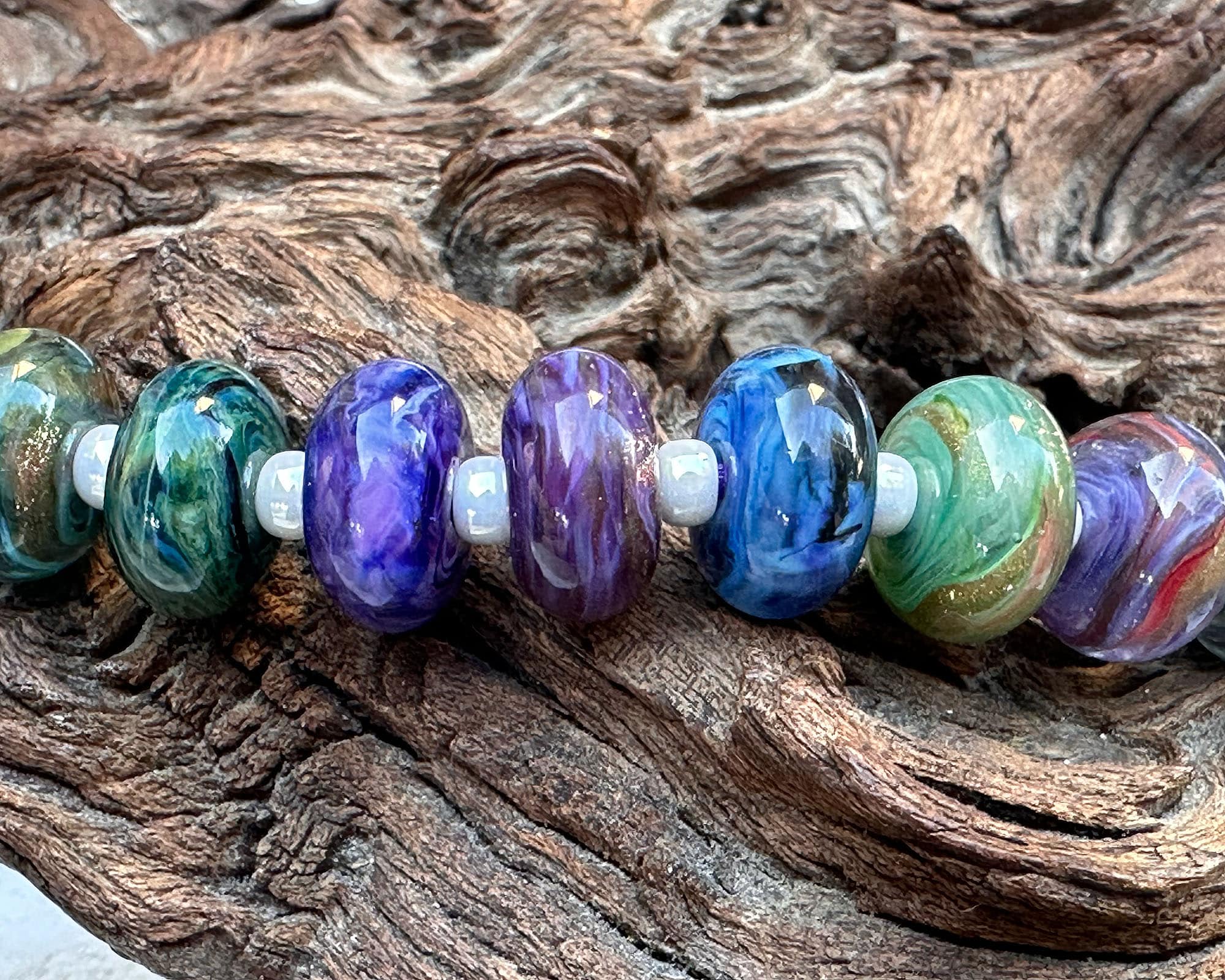 16 Tranquility Swirls Lampwork Glass Beads Set for Jewelry Making - DIY Bracelets, Necklaces & Craft Projects (SRA) - Perfect for Gift Giving & Home Decor