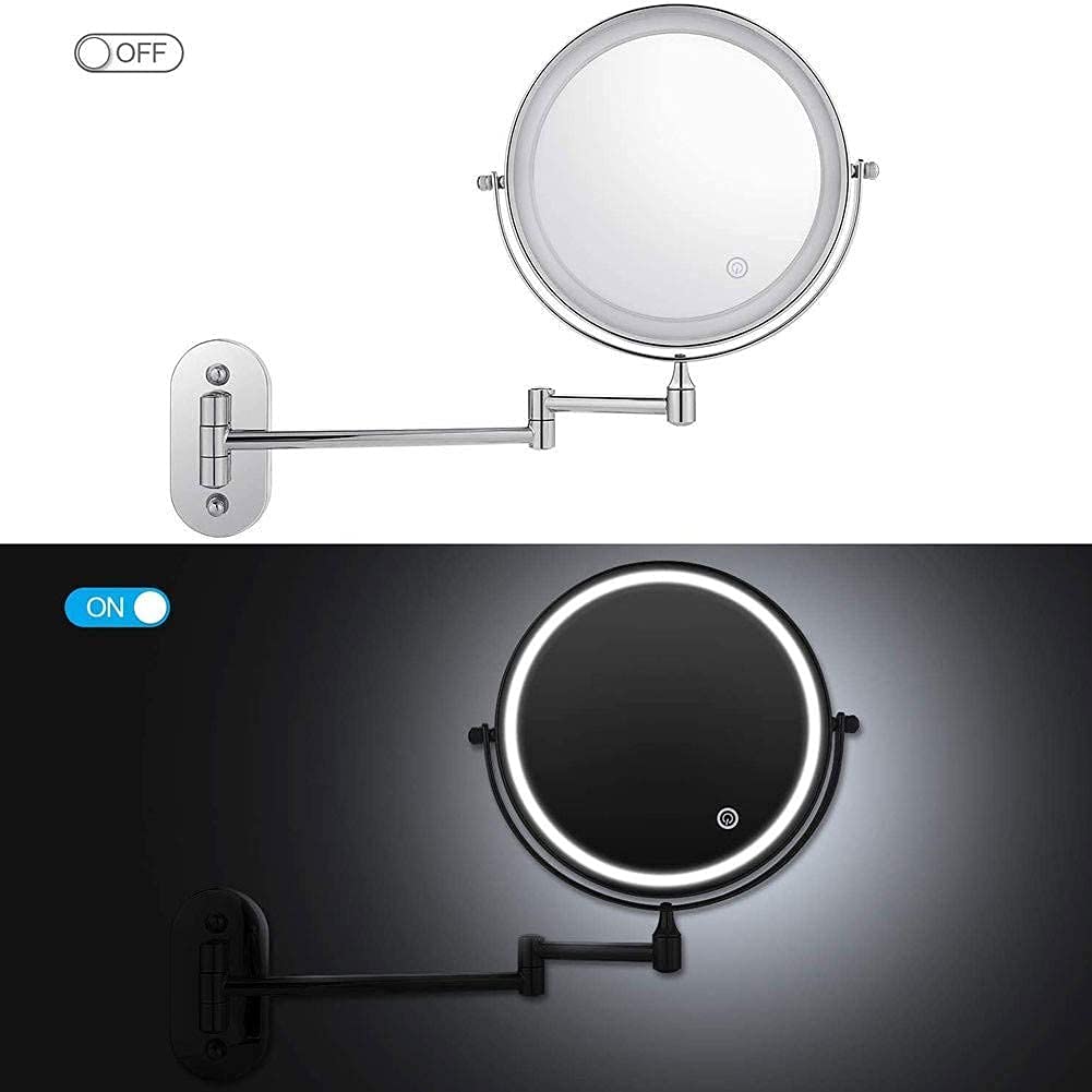 JYCCH Wall Mounted Makeup Mirror with Lights - Double Sided 1X/10X Magnifying Vanity Mirror, Swivel & Extendable, LED Illuminated for Perfect Makeup Application - Ideal for Bathroom, Bedroom & Dressing Room