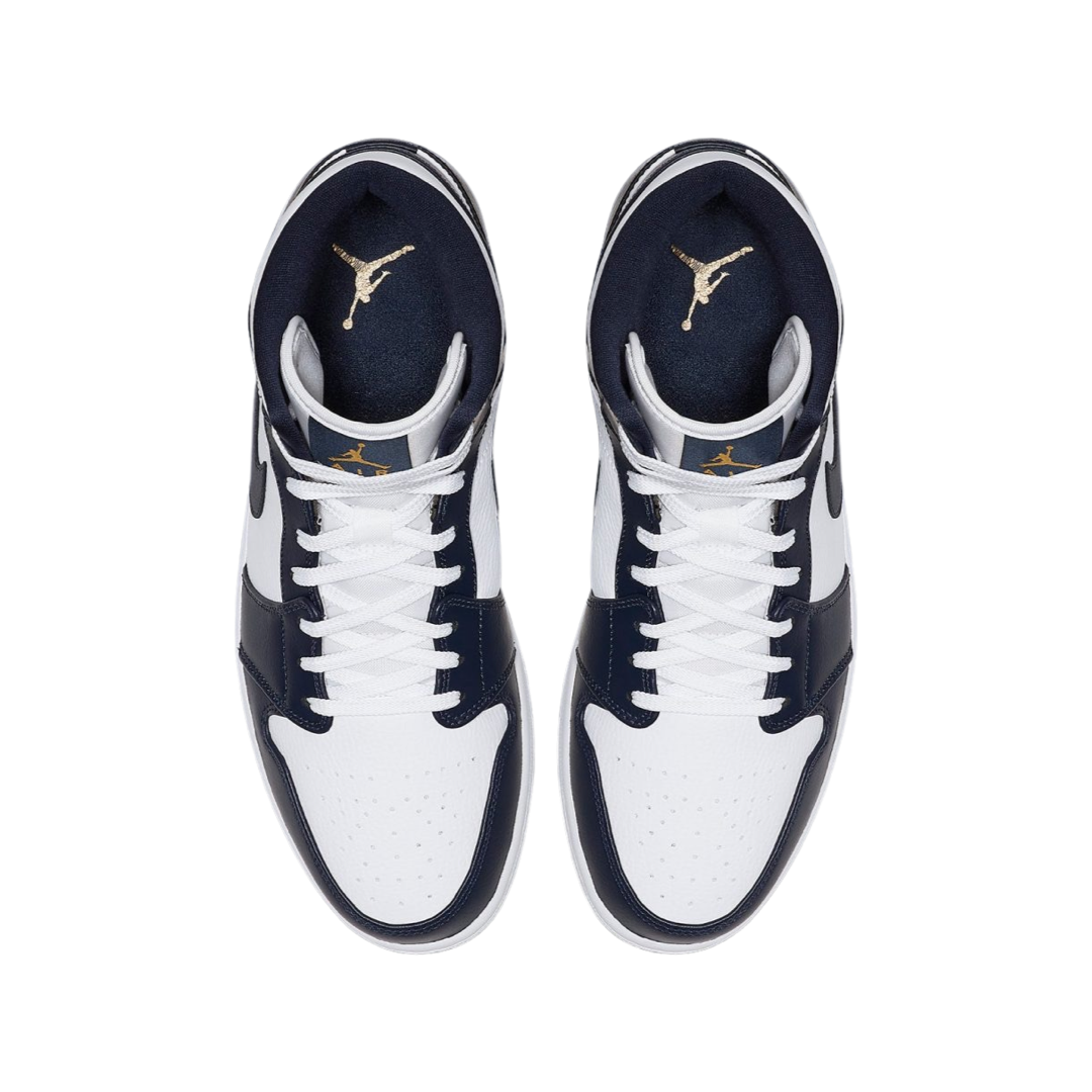 Air Jordan 1 Mid Sneakers - Obsidian, White & Metallic Gold Colorway - Men's Basketball Shoes for Casual Wear & Street Style