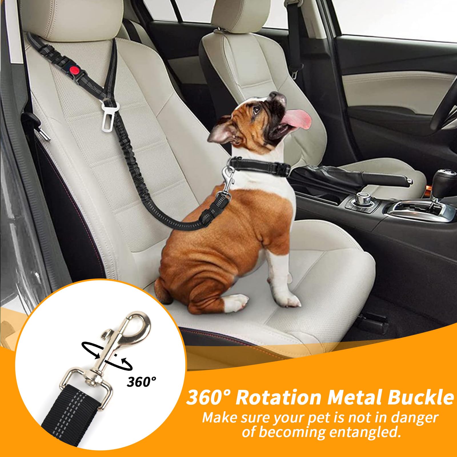 4-in-1 Dog Car Safety Set - Adjustable Pet Seat Belt Harness with Removable Hardest Seatbelts, Retractable Vehicle Headrest Restraint - Includes Poop Bags & Travel Dog Bowl (Black) - Perfect for Road Trips, Vet Visits & Daily Commutes with Your Pet