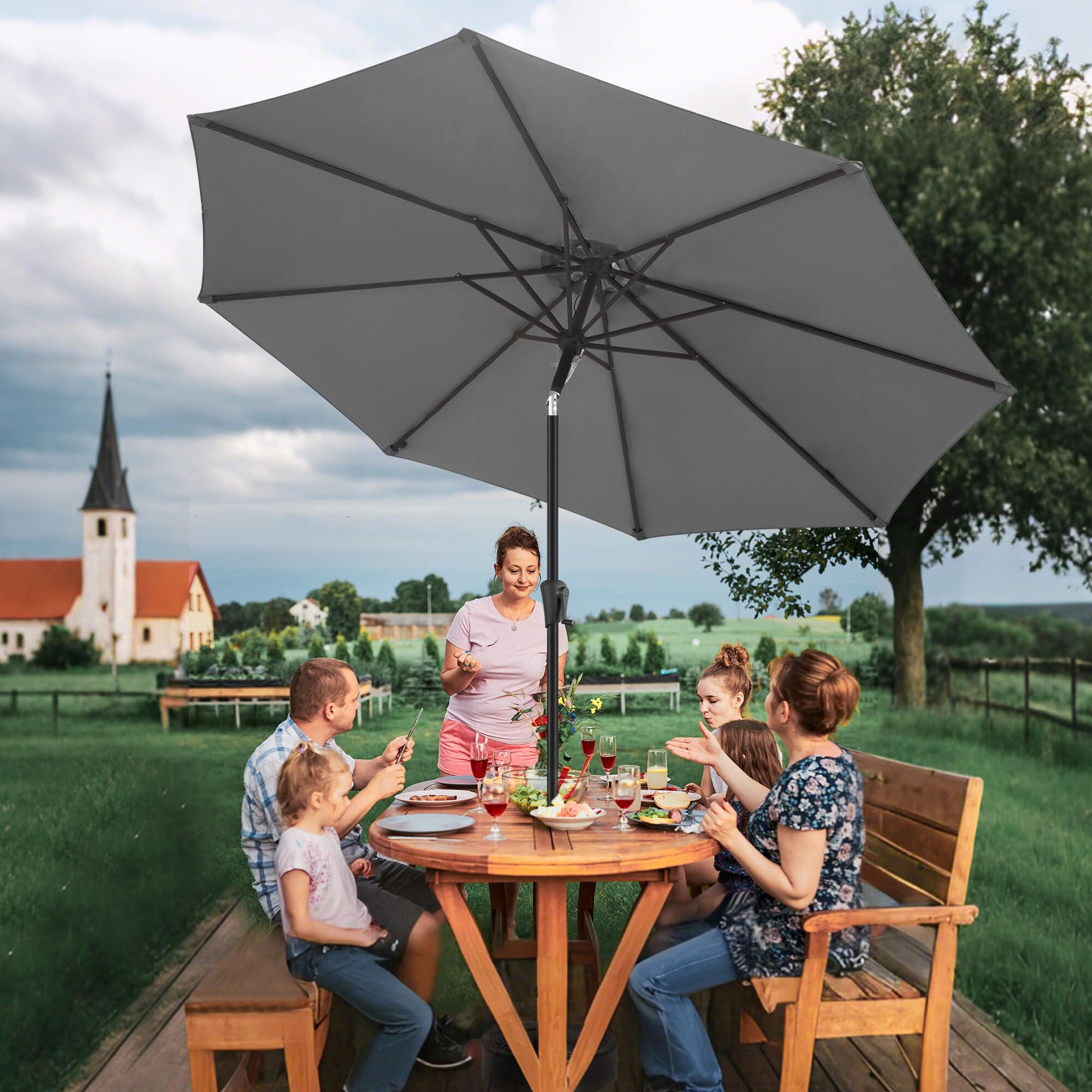 FLAME&SHADE 10 ft Outdoor Patio Umbrella with Tilt Function & Durable Fiberglass Ribs - Anthracite Grey - Perfect for Poolside, Backyard, and Outdoor Dining Areas