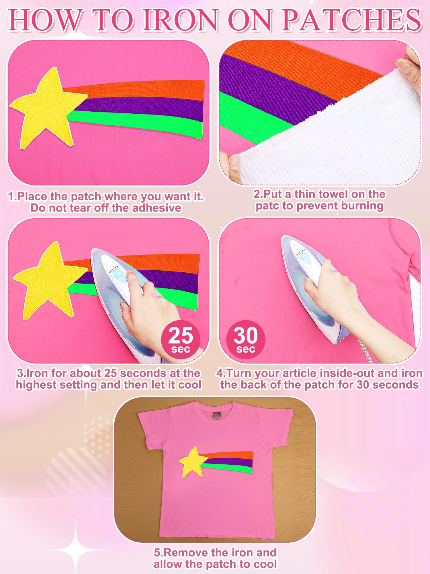 2 Pcs Shooting Star Patch & Pink Satin Headband Set - Women's Cartoon Cosplay Costume Accessories for Halloween, Anime Parties & Dress Up Play