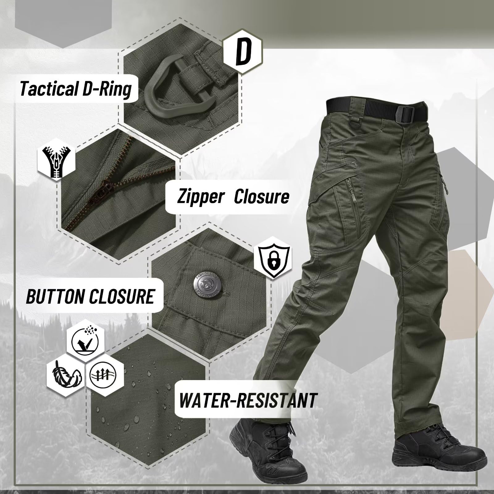 TACVASEN Men's Tactical Cargo Pants - 9-Pocket Lightweight Hiking & Work Pants for Construction, Water Resistant Outdoor Activities, Camping and Hiking