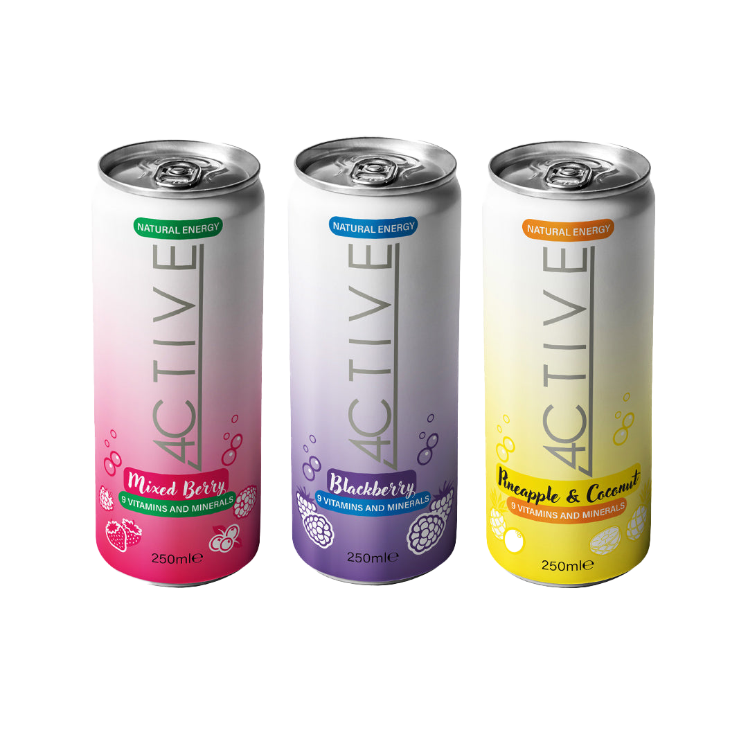 4CTIVE Natural Energy Drink - 12 Pack (250ml Each) | Boost Energy & Focus | Perfect for Workouts, Study & Long Days