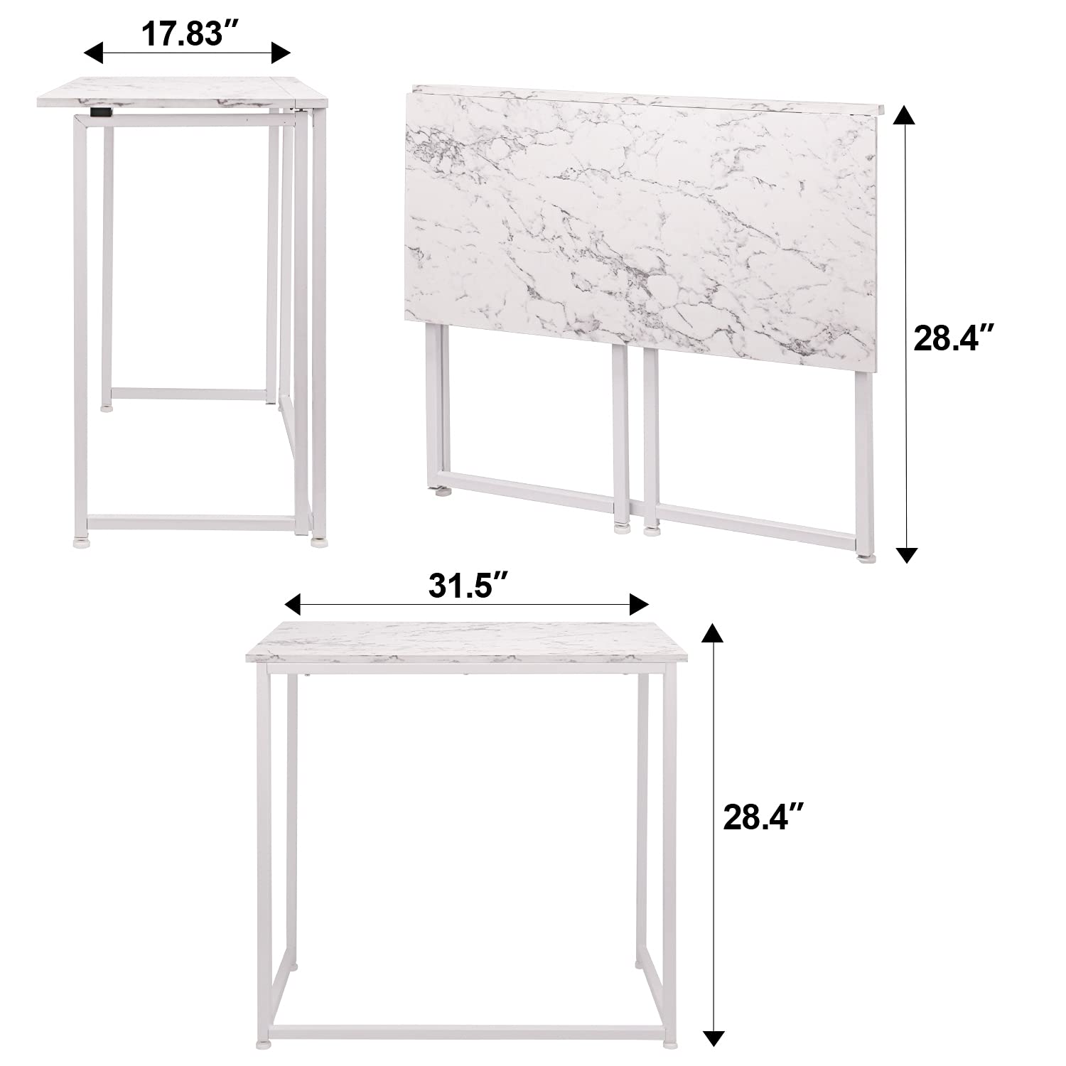 Leopard Outdoor Folding Computer Desk - Space-Saving Home Office Desk, Foldable Laptop Table, Compact Study & Reading Desk in Marble White - Ideal for Small Spaces, Dorm Rooms & Apartments