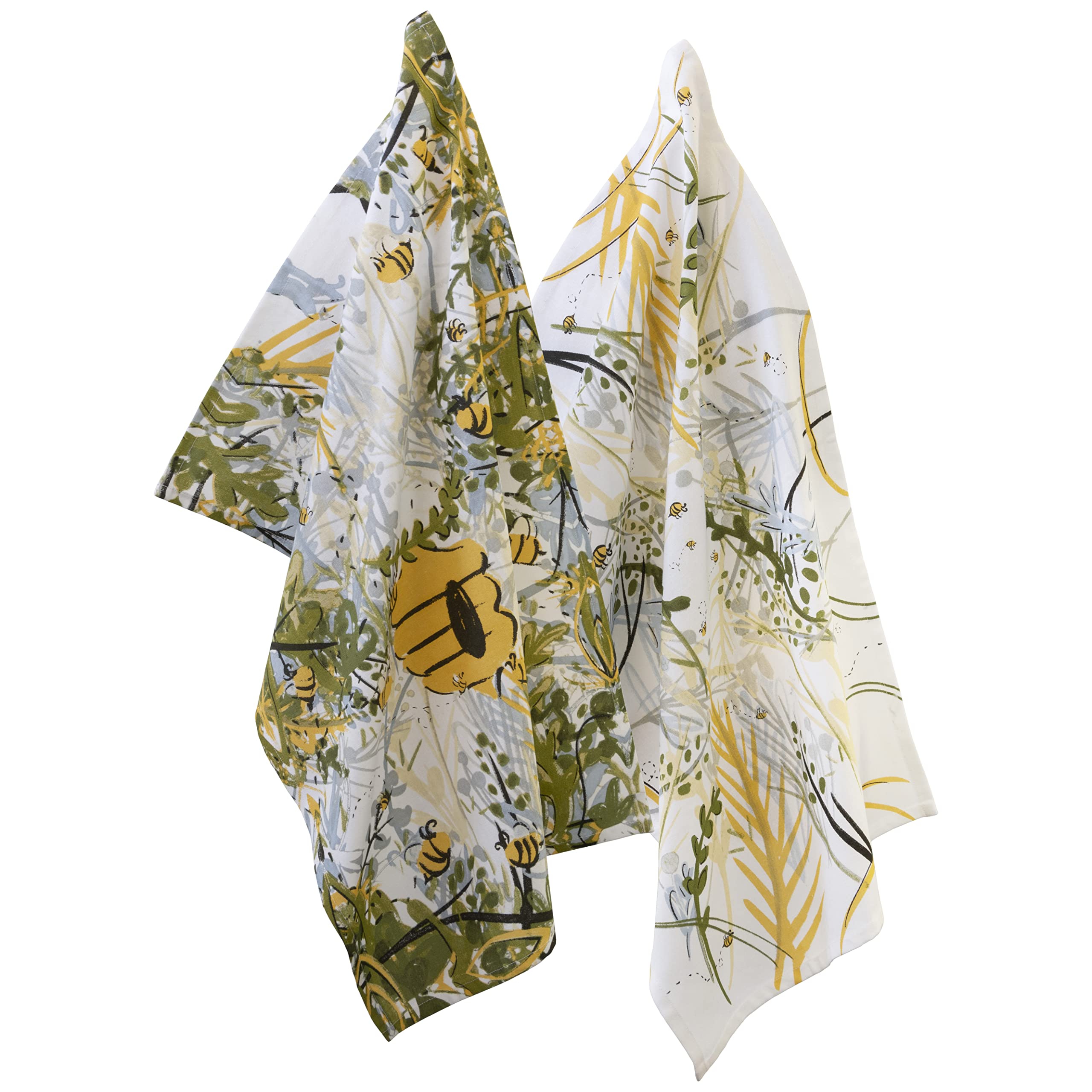 Premium Cotton Kitchen Dish Towels Set of 2 - 28x18 Inches Absorbent & Durable - Bee Haven Design - Perfect for Drying Dishes, Cleaning Countertops & Decorating Your Kitchen