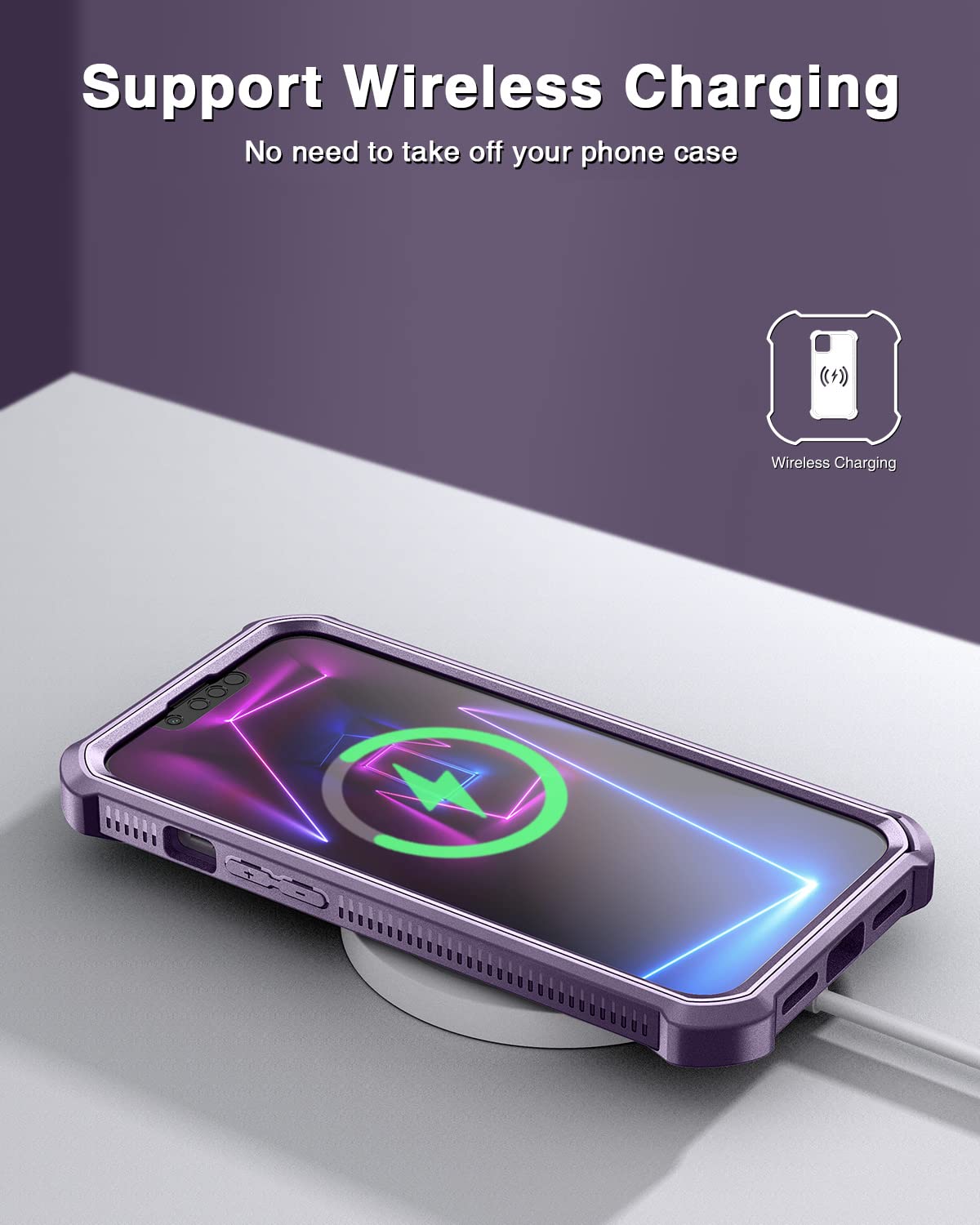 Dexnor iPhone 13 Pro Max Case (6.7 inch) - Clear Rugged 360 Full Body Protective Cover with Built-in Screen Protector | Shockproof Heavy Duty Bumper Case | Perfect for Outdoor Activities, Work & Travel (Purple)